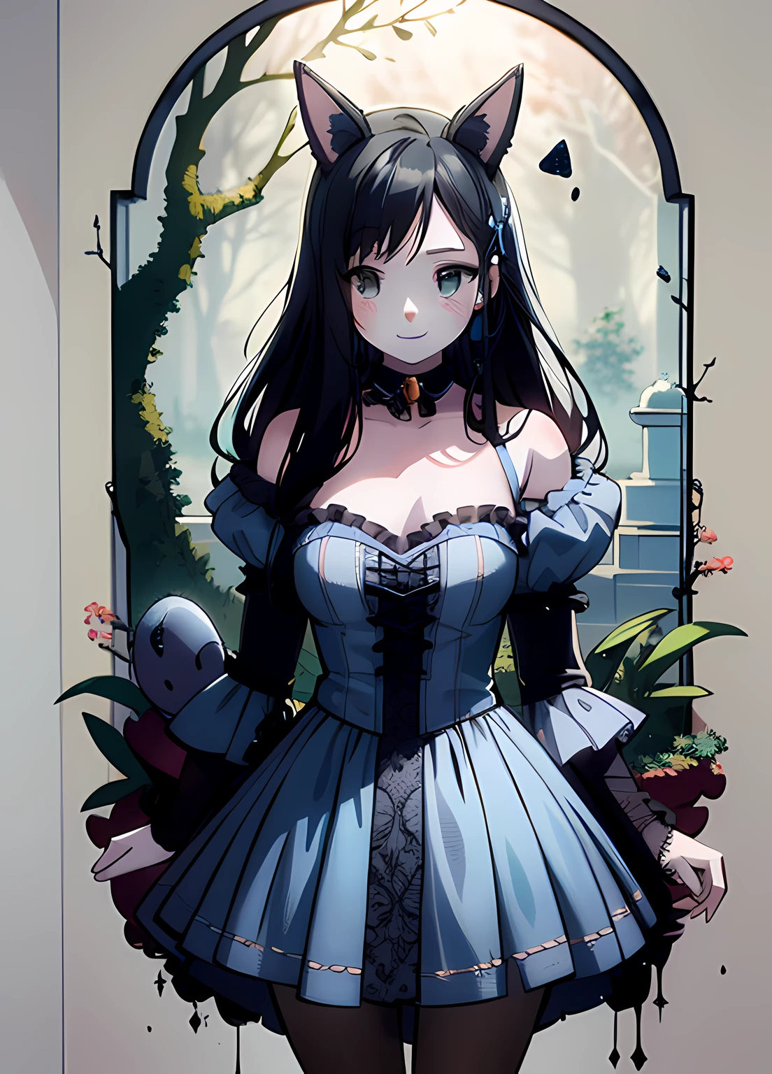 Anime Artwork ,Anime Style, Smiles, Smile on Face, Alice in Cyberpunk Wonderland, Alice in Wonderland, Alice, Alice in Wonderland, Portrait of Alice in Wonderland, Fantasy Horror Art, Detailed 4K Horror Art, Like Alice in Wonderland, Alice in Wonderland, The Cheshire Cat with Blue Eyes, Horror Fantasy Art, Alice Goes down the Rabbit Hole