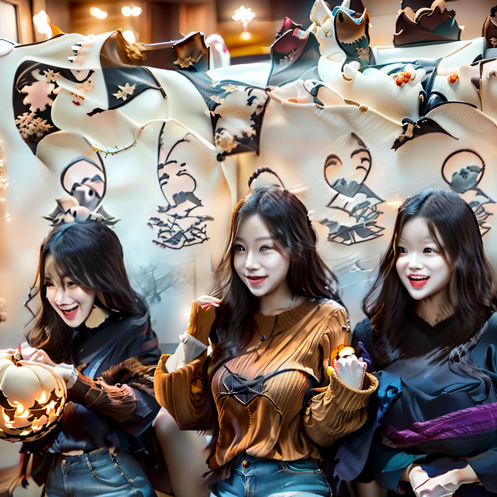 a Halloween ghost banner, hung in a cozy living room filled with laughter and joy, children dressed in cute costumes, surrounded by their family members, pumpkin decorations and spooky props adorning the space, warm and inviting lighting, a festive ambiance that brings everyone together in celebration of the holiday.