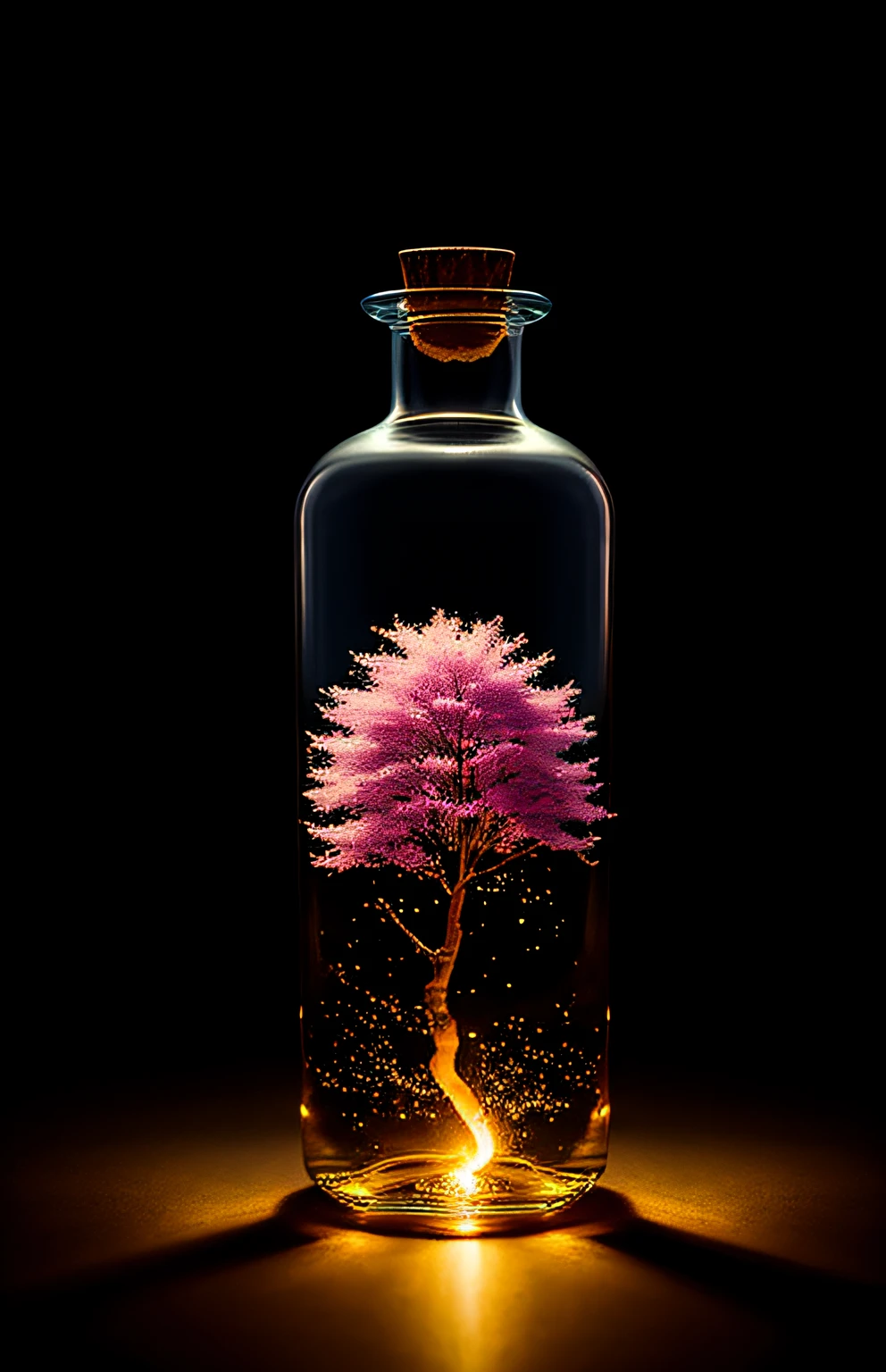 sakura tree in a bottle, fluffy, realistic, atmospheric light refraction, by lee jeffries nikon d850 film stock photograph 4 kodak portra 400 camera f1.6 lens rich colors hyper realistic lifelike texture dramatic lighting unreal engine trending on artstation cinestill 800, Style-Glass