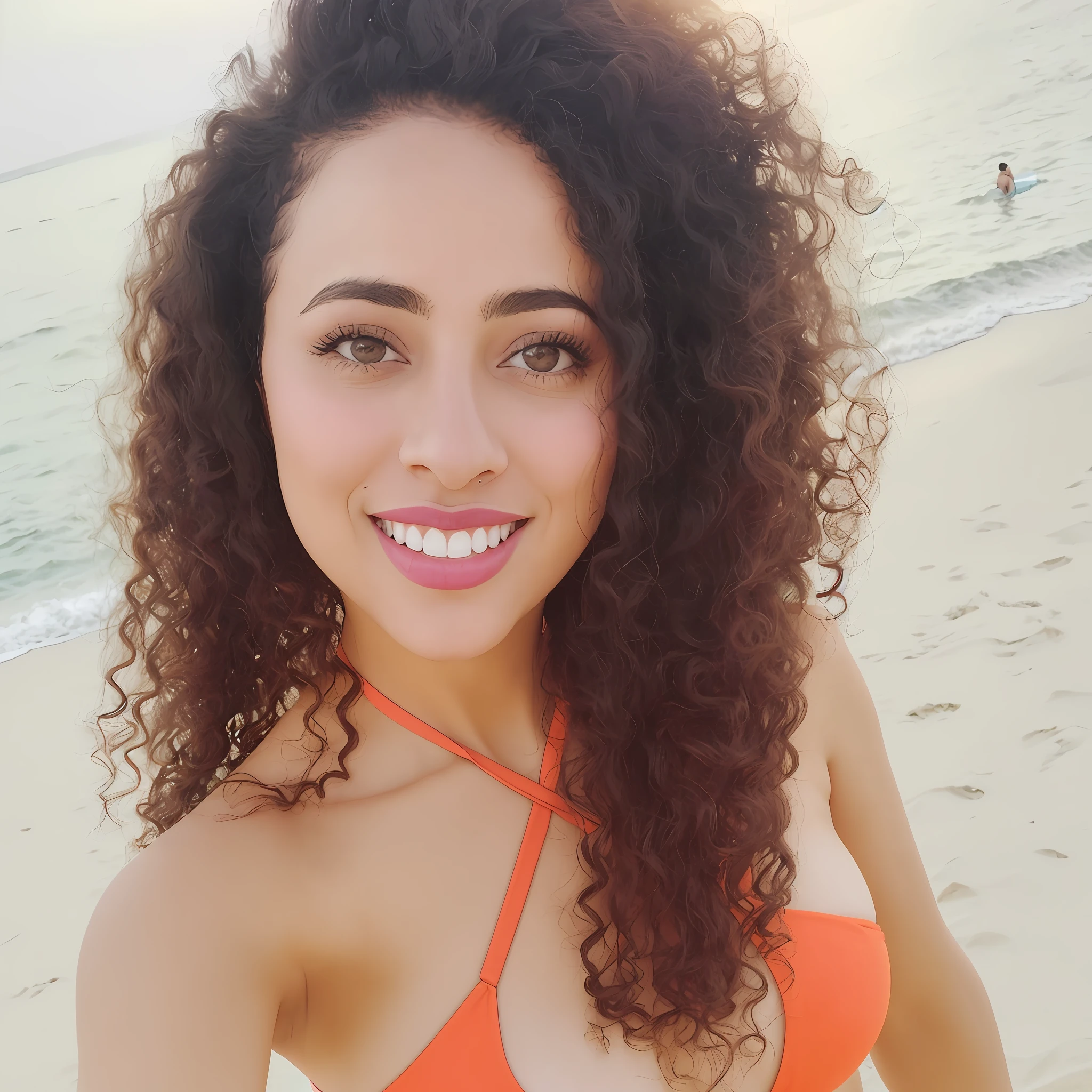 there is a woman in a bikini posing for a picture on the beach, 30-year-old woman from cuba, 30 years old woman, 3 0 years old woman, violet myers, light skin, at a beach, in the beach, tanned ameera al taweel, mixed race woman, posing on a beach with the ocean