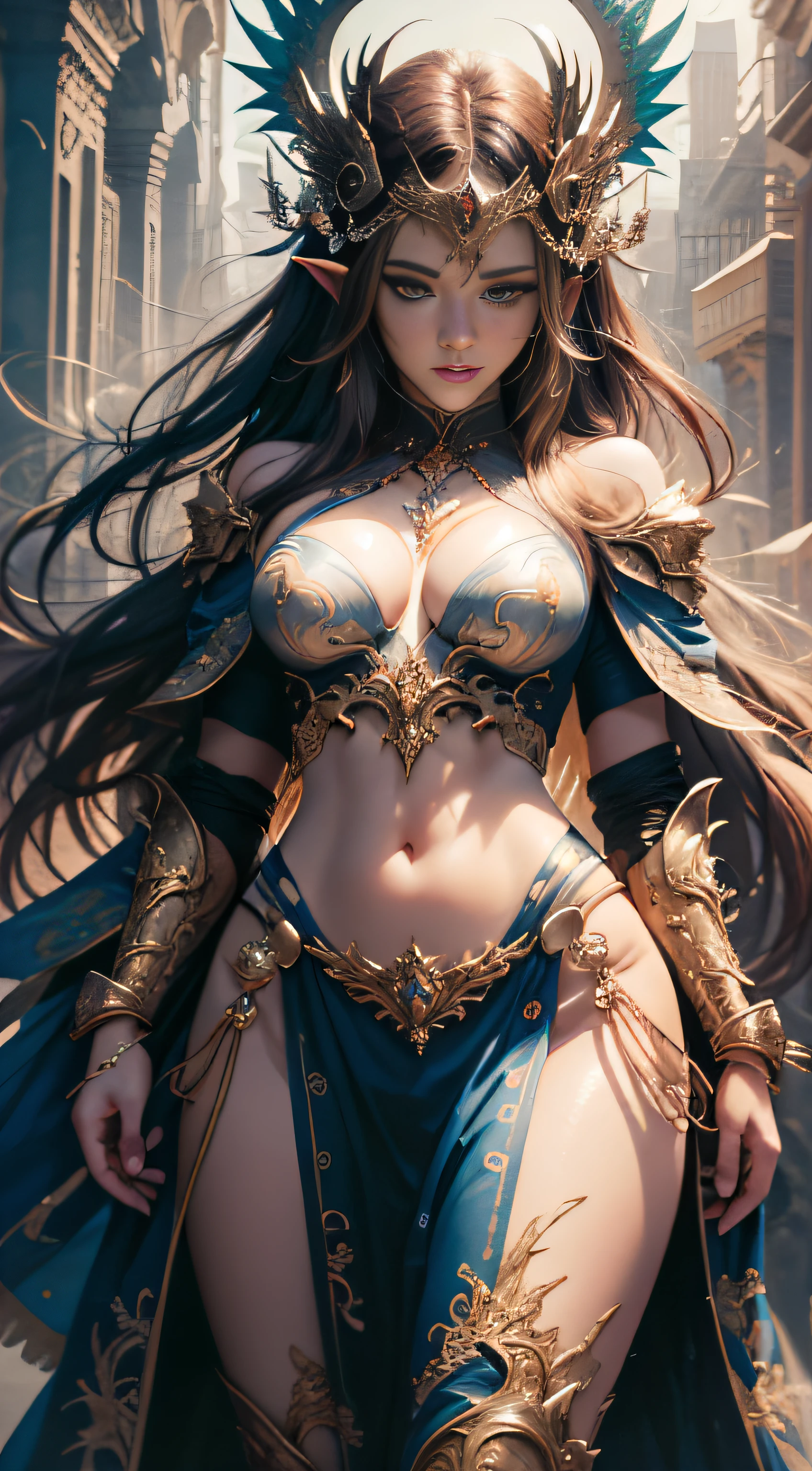 (best quality: 1.1), (masterpiece: 1.1), (Valencia: 1 girl girl), a masterpiece, bestquality, raw photo, realistic, FACE, incredibly ridiculous, beautiful girl, magic, long long hair, depth of vision, Highres, hyperdetailed, finely detailed, RAWExtremely detailed, extremely detailed eyes and face, sharp pupils, realistic pupils, sharp focus, cinematic lighting, detailed, perfect anatomy, a closeup of a woman with beautiful brown eyes face in a costume with a dragon on her shoulder, costume outfit, cinematic goddess body shot, majestic body full body angel, elegant cinematic pose, hyperdetailed full body shot, hyperdetailed fantasy character, full body image, like a mystical valkyrie, detailed whole body, beautiful and elegant elf queen, unreal motor render + a goddess, grumpy lighting, glow, bright, mysterious, mystical, magical, rim lighting, vibrant, psychedelic, colorful, intricate, elegant, sharp focus, highly detailed, digital painting, conceptual art, matte, masterpiece, hyper detailed ultra sharp, vibrant aesthetic, blood wave, colorful, psychedelic, ornate, intricate, digital painting, conceptual art, smooth, sharp focus, illustration, beautiful female,