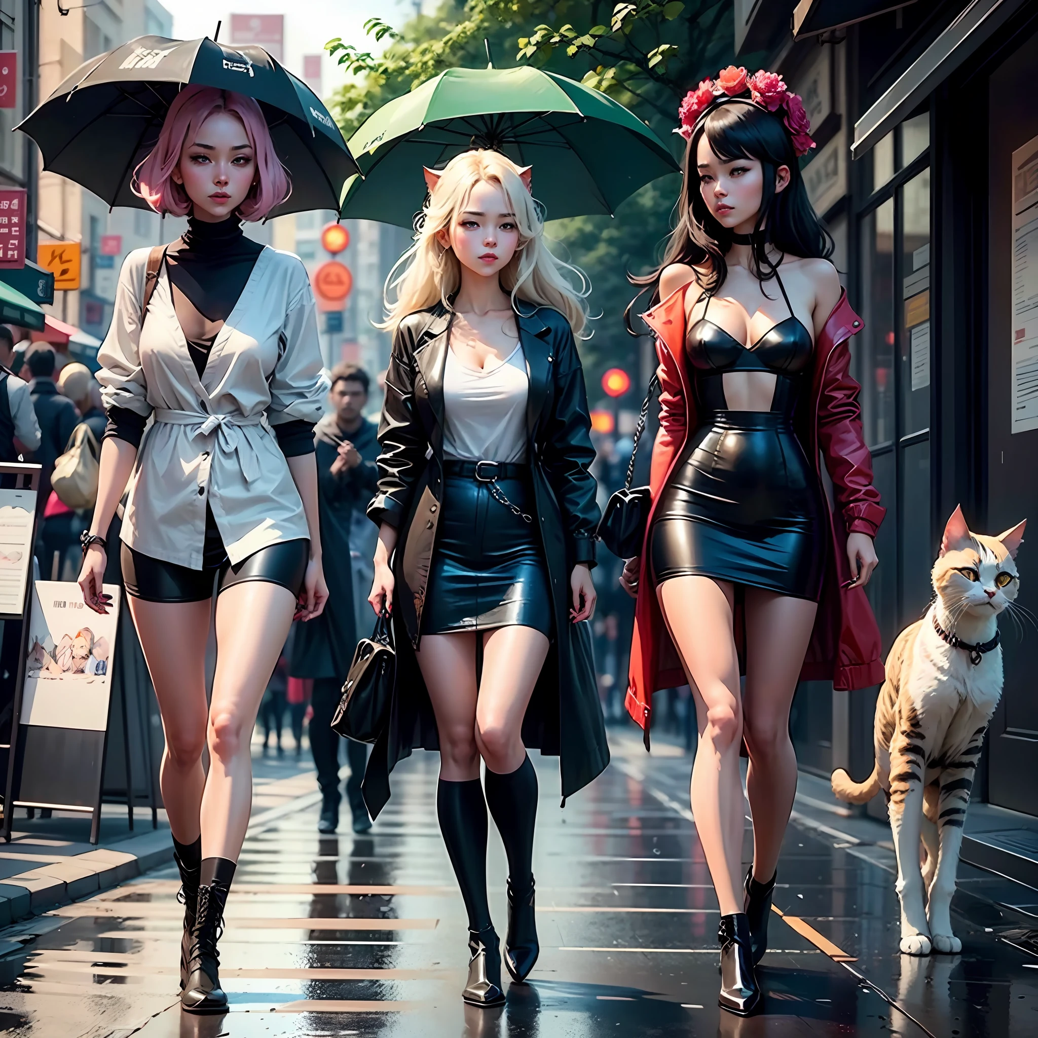 there are two pictures of a woman with an umbrella and a cat, artwork in the style of guweiz, guweiz, beautiful character painting, guweiz on artstation pixiv, guweiz on pixiv artstation, stunning anime face portrait, beautiful digital artwork, wlop rossdraws, detailed digital anime art, guweiz masterpiece --auto