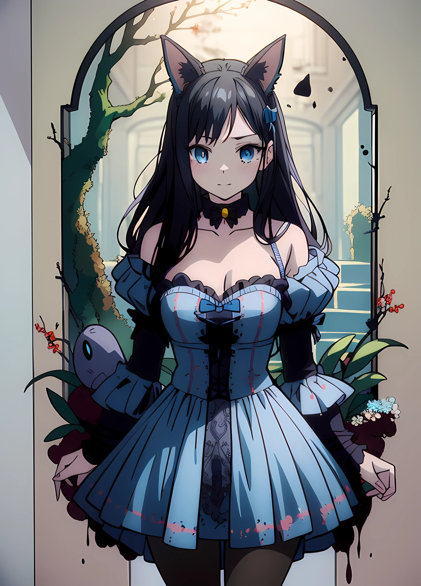 Anime Artwork,Anime Style, Alice in Cyberpunk Wonderland,Cute Face, Alice in Wonderland, Alice, Alice in Wonderland, Portrait of Alice in Wonderland, Fantasy Horror Art, Detailed 4K Horror Art, Like Alice in Wonderland, Alice in Wonderland, The Cheshire Cat with Blue Eyes, Horror Fantasy Art, Alice Goes down the Rabbit Hole