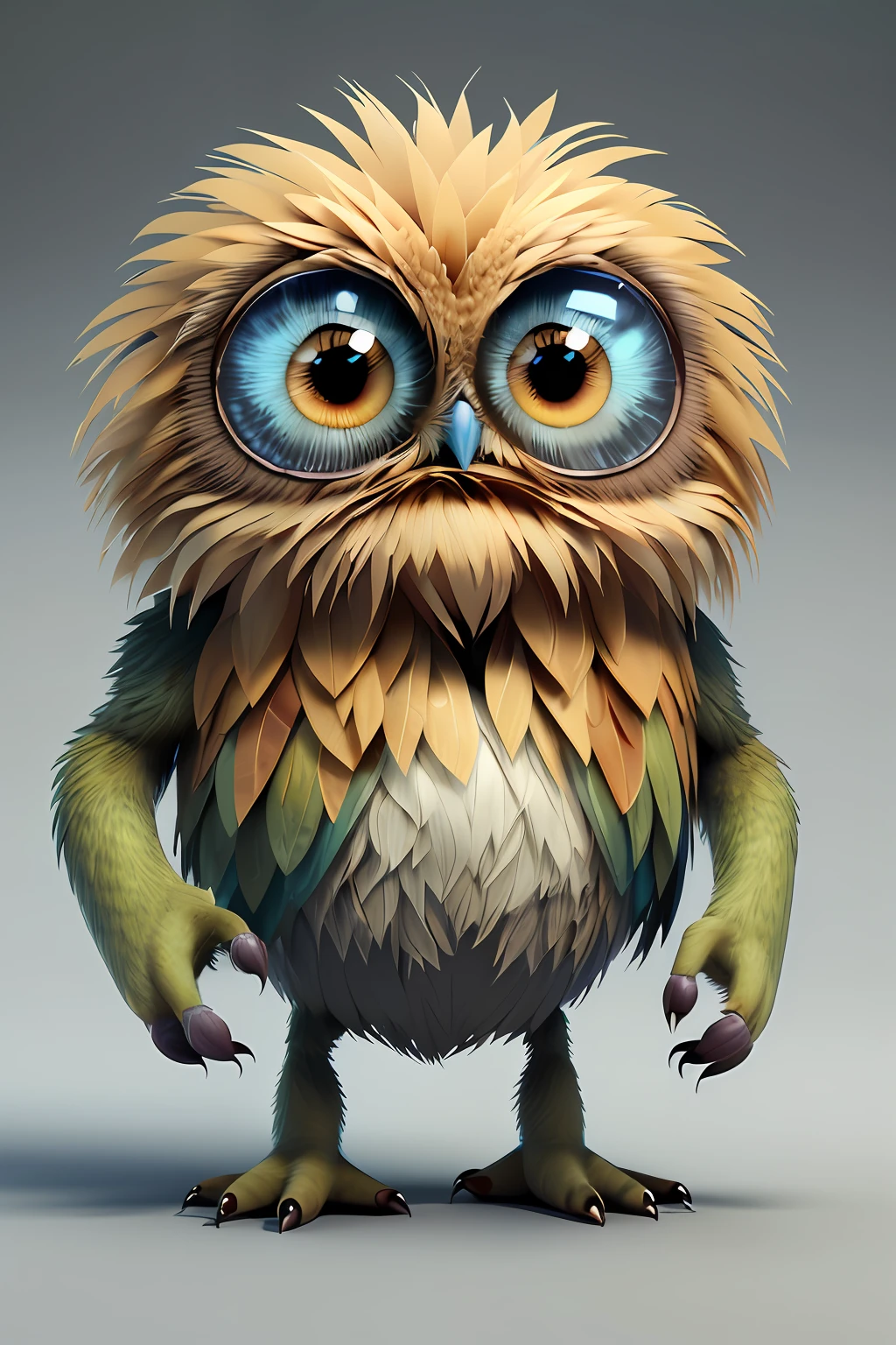 cartoon illustration of a cute owl with big eyes and a big beak, adorable digital painting, cute detailed digital art, cartoon creature, cute 3 d render, cute digital art, cute creature, portrait of a cute monster, cute forest creature, rolands zilvinskis 3d render art, cute cartoon character, cute monster character design, cute monster, cute owl