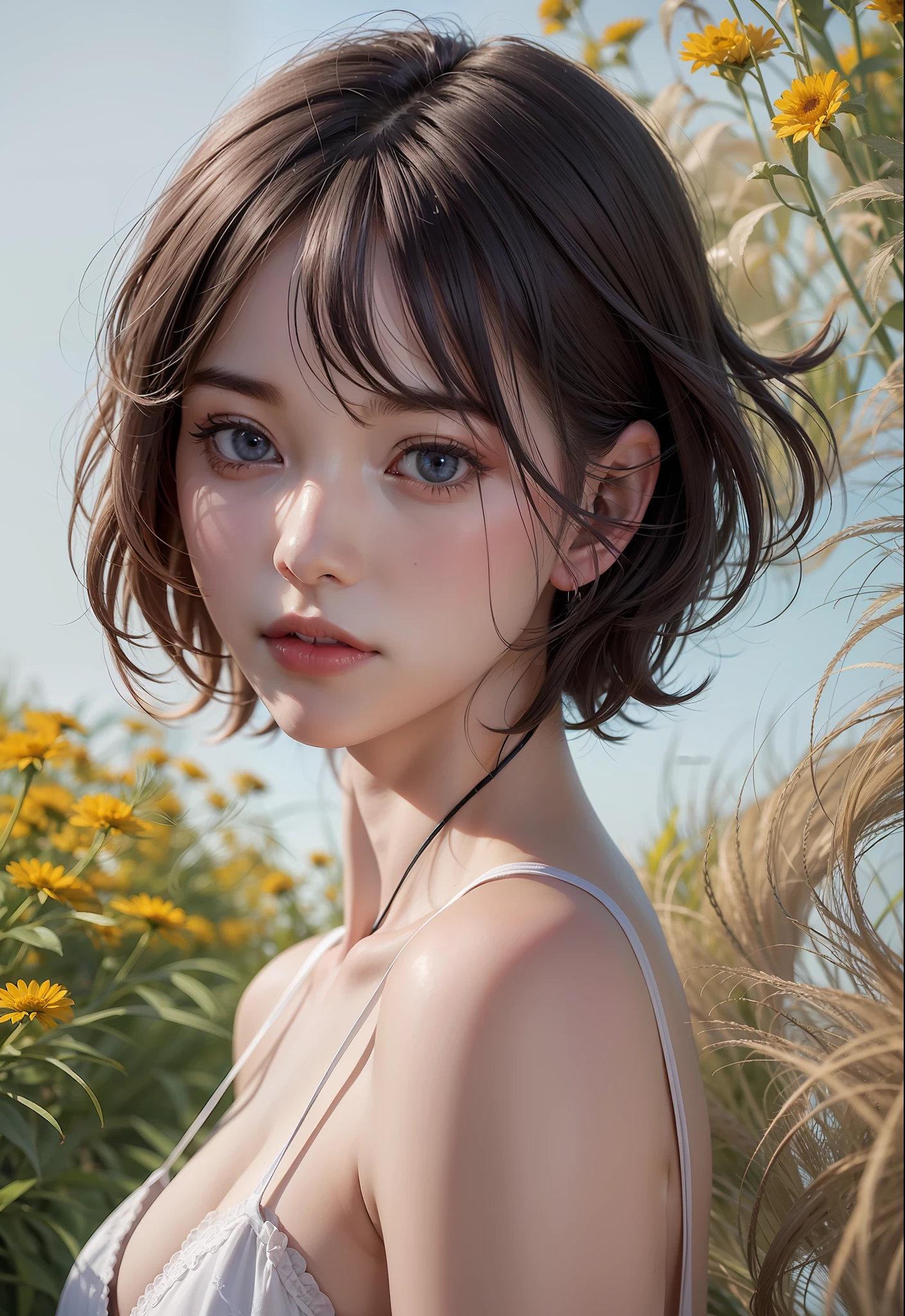 (High Resolution:1.3), (8K, Photorealistic, RAW Photos, Best Quality: 1.4), Japan Persons, (1 Girl), Dog, Walking, Beautiful Face, (Realistic Face), (Black Hair, Short Hair:1.3), Beautiful Hairstyle, Realistic Eyes, Beautiful Detail Eyes,Park, (Realistic Skin), Beautiful Skin, Attractive, Ultra High Definition, Ultra Realistic, High Detail, Golden Ratio, Windy, From Below, Floral dress on white background