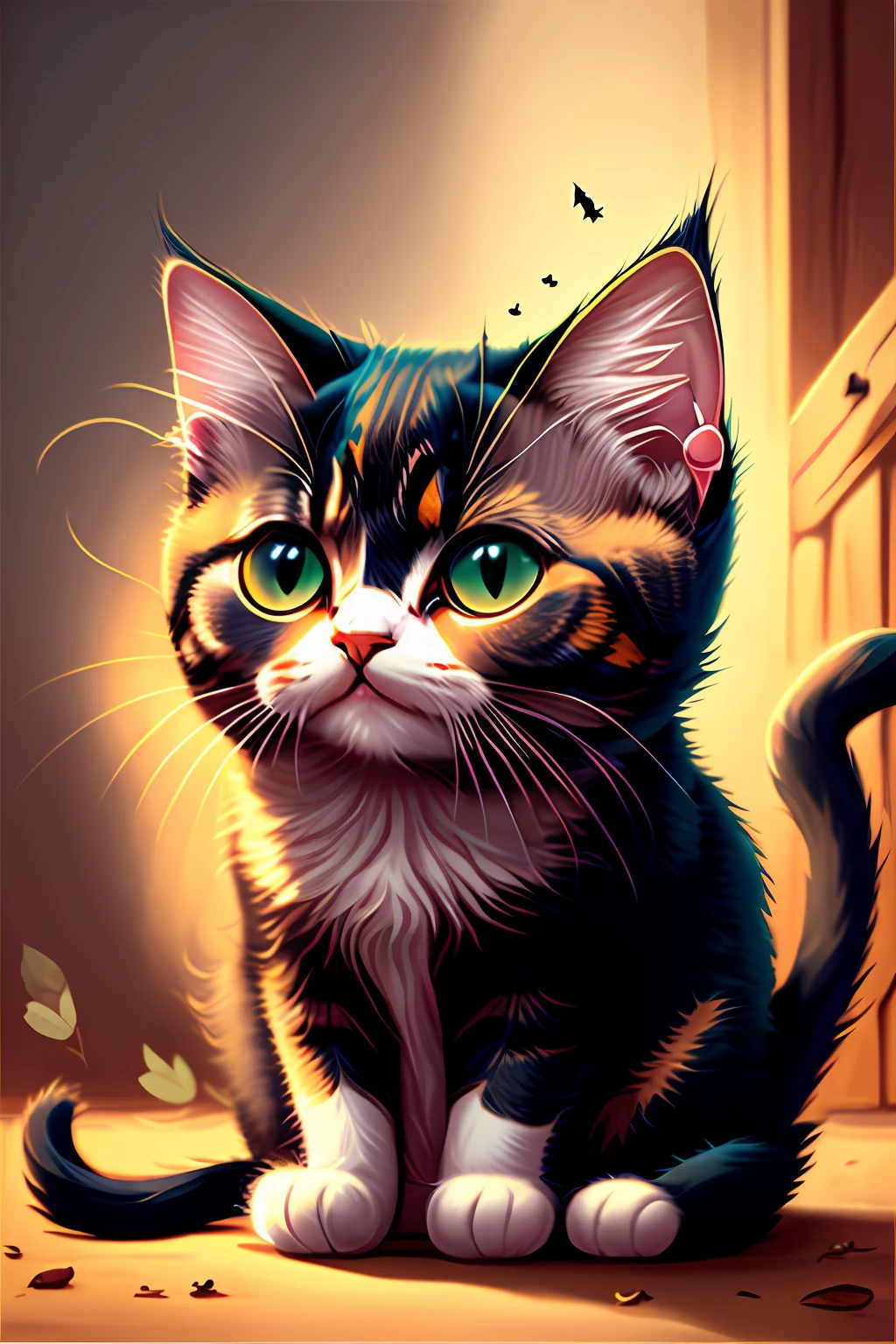 Sweet baby cat with bat ears, cartoon --auto
