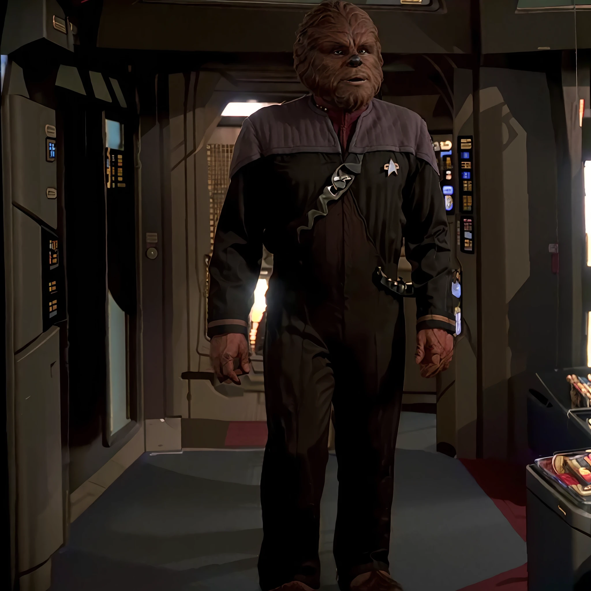 Wookie wearing ds9st uniform