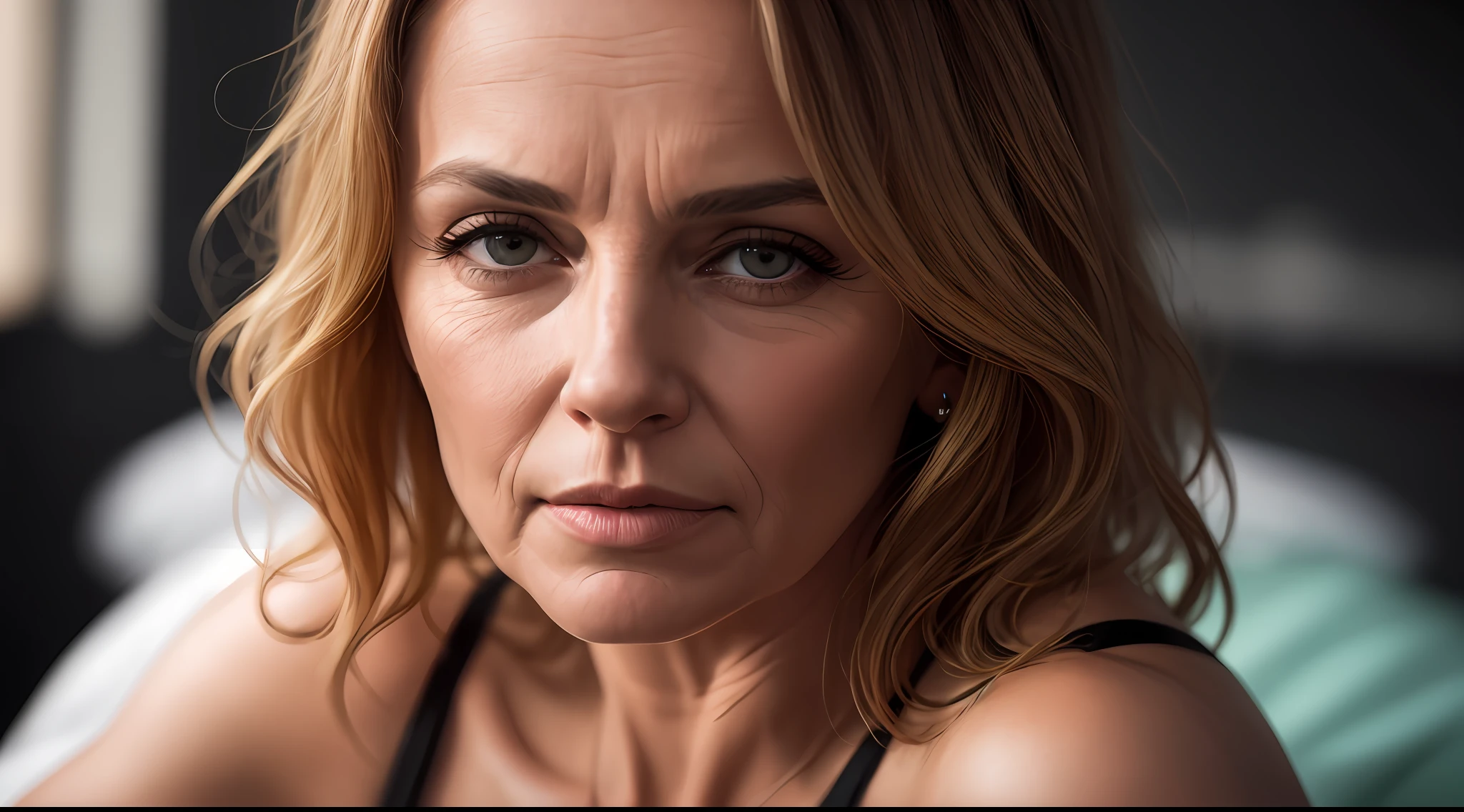 Middle-aged blonde woman, haggard appearance, taking medicines, dark circles, messy hair, in a hospital bed ((thin, small)), photorealistic, photo, masterpiece, realistic, realism, photorealism, high contrast, photorealistic digital art trend in Artstation 8k HD high definition detailed realistic, detailed, skin texture, hyper detailed, realistic skin texture, armor, best quality, ultra high resolution, (photorealistic: 1.4), high resolution, detailed, raw photo, sharp re, by lee jeffries nikon d850 film stock photography 4 kodak camera portra 400 lens f1.6 rich colors hyper realistic texture dramatic lighting irrealengine trending on artstation cinestill 800,