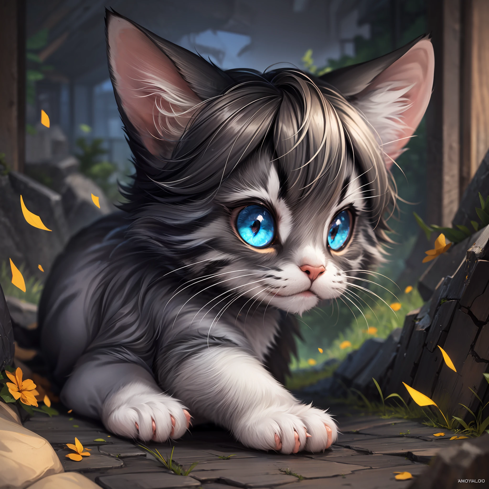 Little, cute cat, big eyes, anime style , 8k --auto