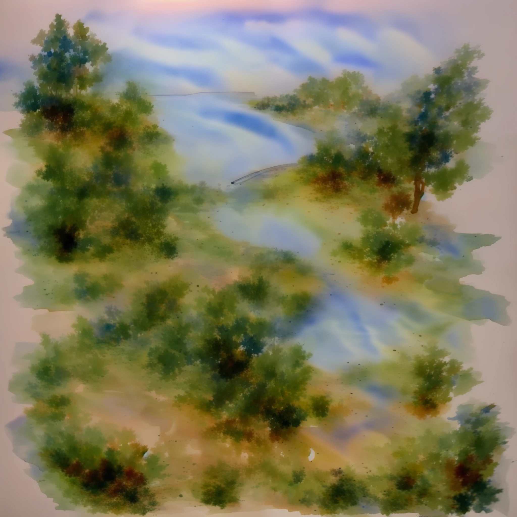 Golden hourglass, in the field, watercolor
