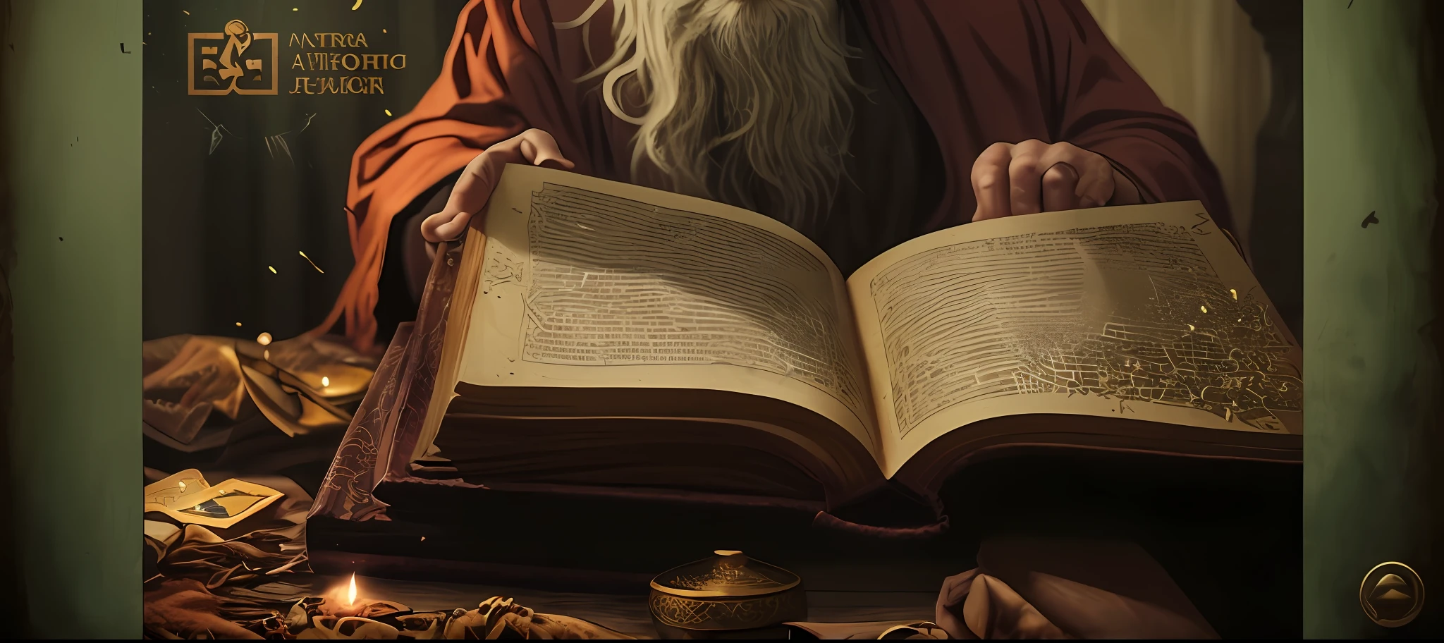 There is a man who is holding a book in his hand, holding a spell book, spell wizard, mage reading a directory, mage doing a tarot reading, wizard sitting reading at a table, holding grimoire, holding a tattered magic book, maya there as a D&D sorcerer, casting spells, grimoire, There is a man with a long beard and in, holding a book cinematic filmed epic portraits, wise old man, soft portrait 8K shot, 4K color photography portrait, 8K artistic portrait photography, cinematic portrait, highly detailed VFX portrait, old man portrait, old man portrait, old man portrait photo, 4K portrait photography, 8K shooting portrait, cinematic realistic portrait