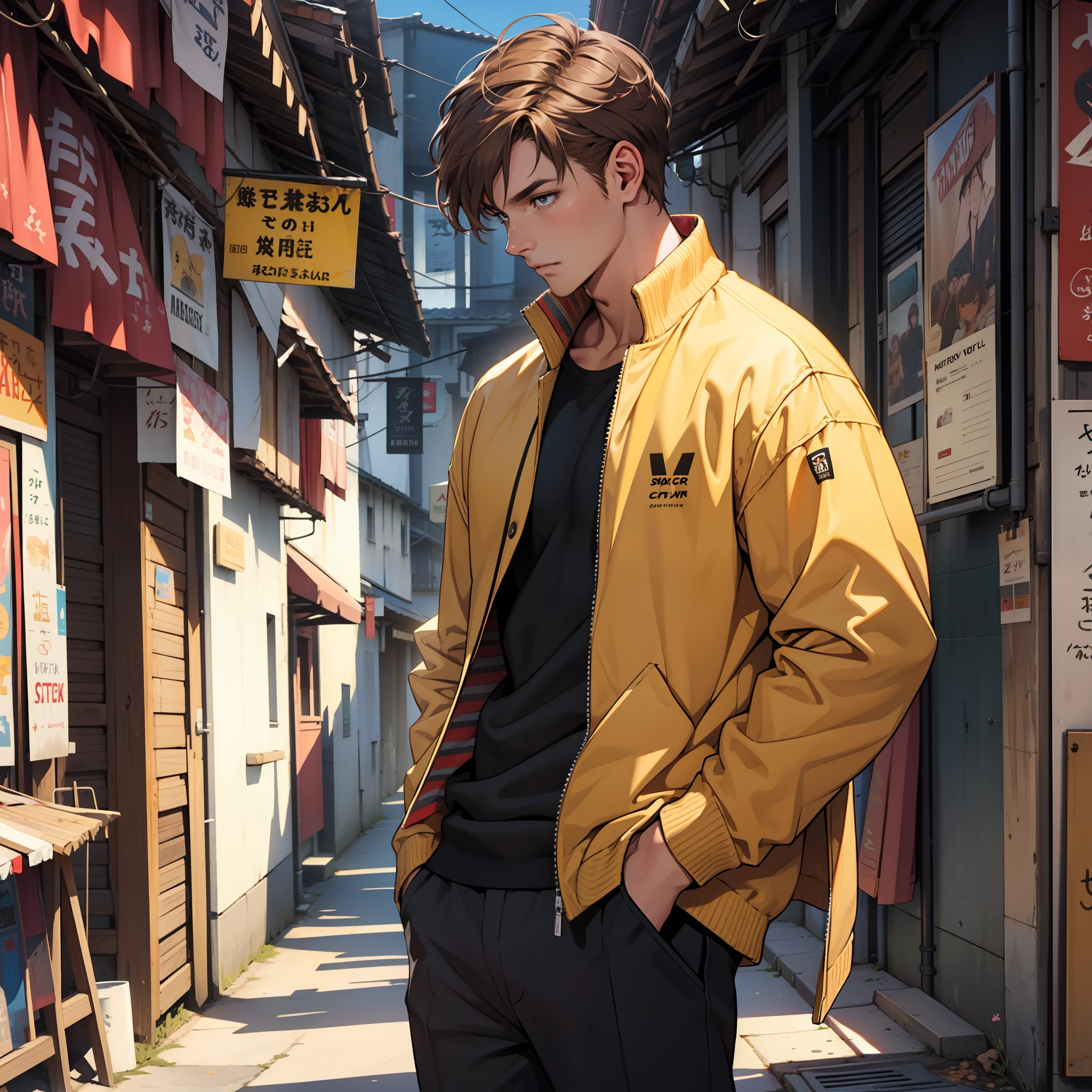 man, with clothes, brown hair, beautiful, stylish, 8k