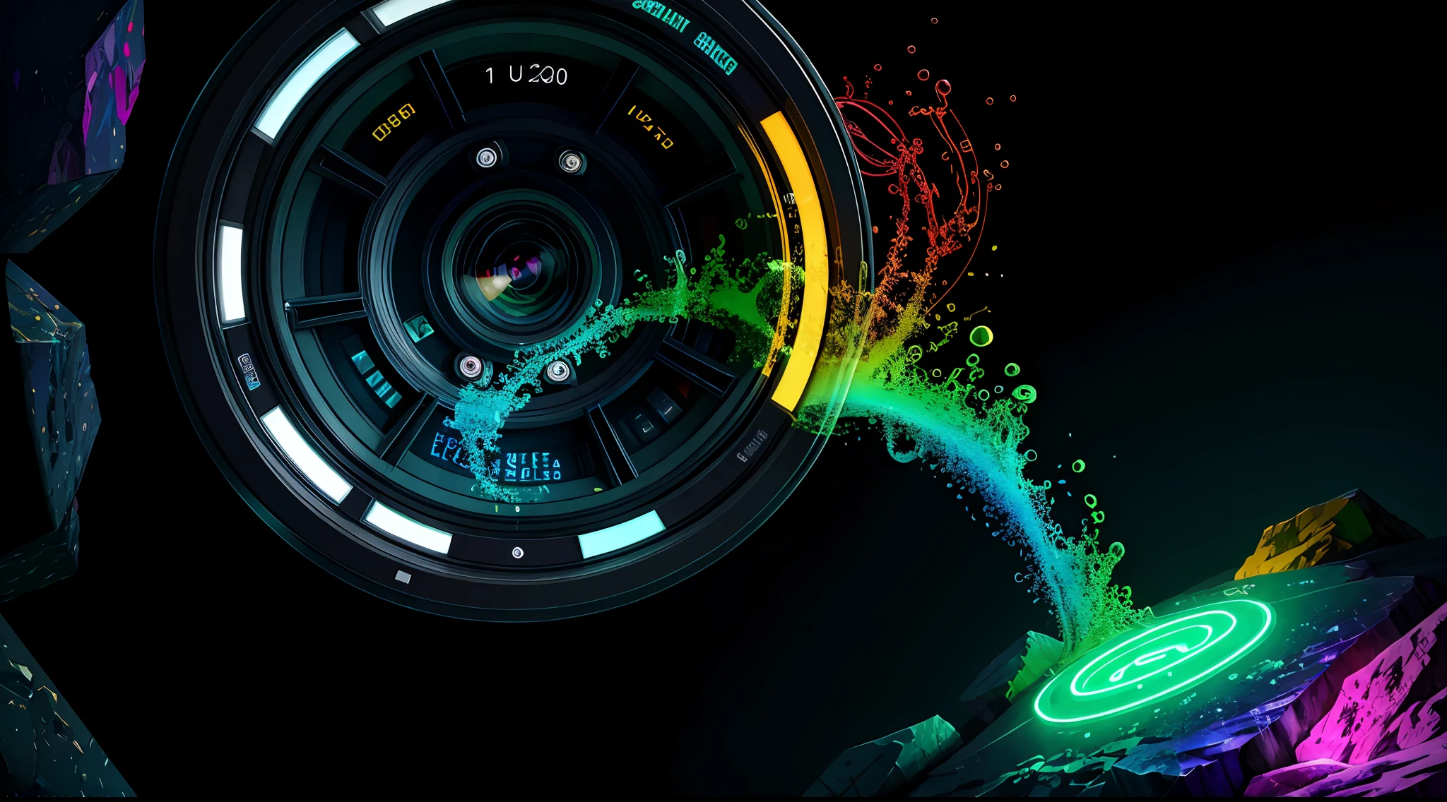 (Wide Angle Lens, Panorama: 1.2), Dynamic Angle, Perspective, High Point, Masterpiece, Best Quality, 8K, Crazy Detail, Intricate Detail, Ultra Detail, Ultra High Quality, Colorful Colored Transparent Smooth Stone: 1.5, Ultra Realistic & Complex, Body Makeover, Glow Textured Stone, Surreal Texture, Highly Realistic and Complex, Tattoo Art, Detailed Neon Pattern