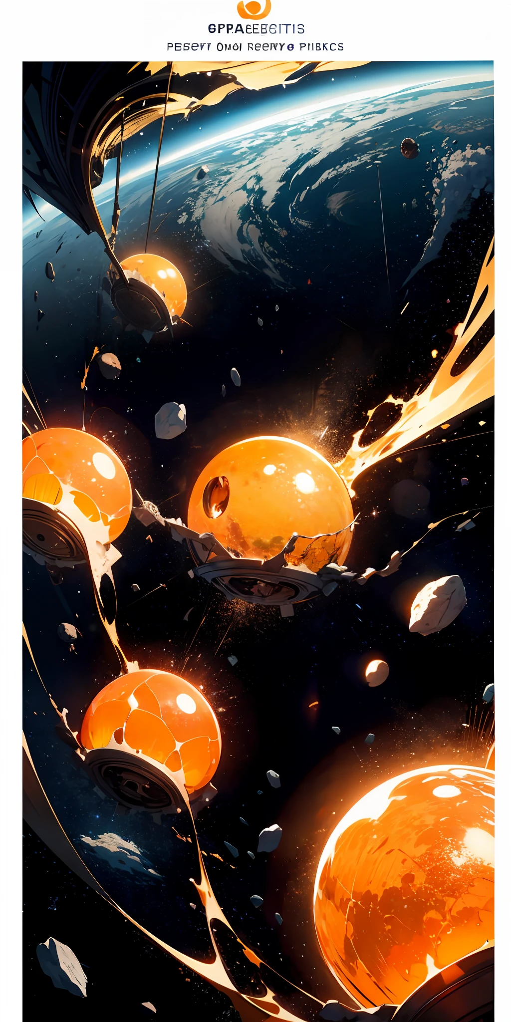 Ridiculous resolution: High resolution masterpiece. Super detailed vision of three orange spheres floating in space, seen from above.