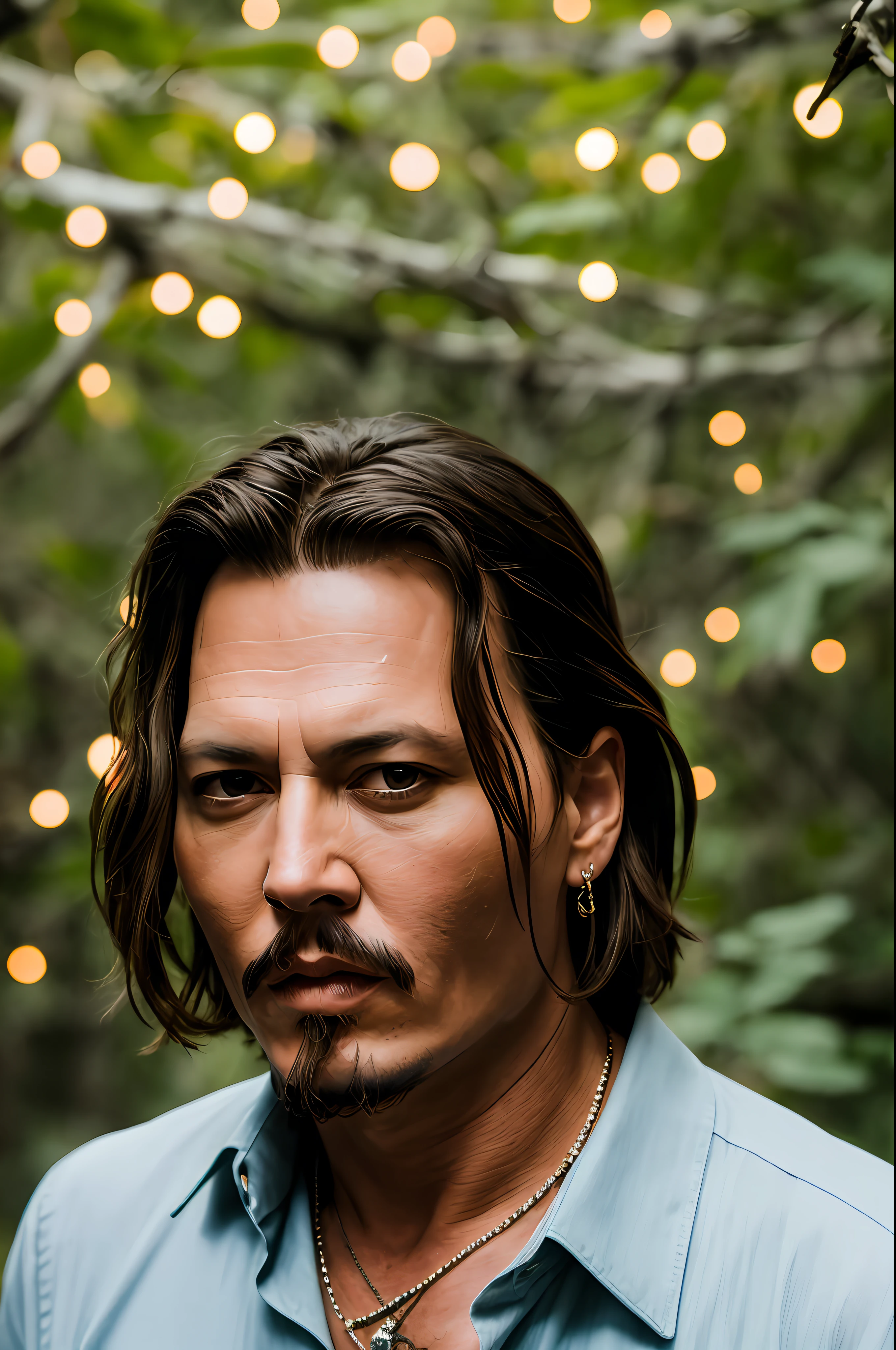 masterpiece, johnny depp walking through jungle at night among fireflies, (high detail:1 1), rough face, natural skin, high quality, nsfw, beautiful eyes, (detailed face and eyes), (face: 1 2), noise, extra, real photo, PSD, lamp film photography, sharp focus, contrast lighting, detailed skin, high resolution 8k, crazy detail, realistic, professional photography, 8k UHD, SLR camera, soft lighting, high quality, film grain, Fujifilm XT3