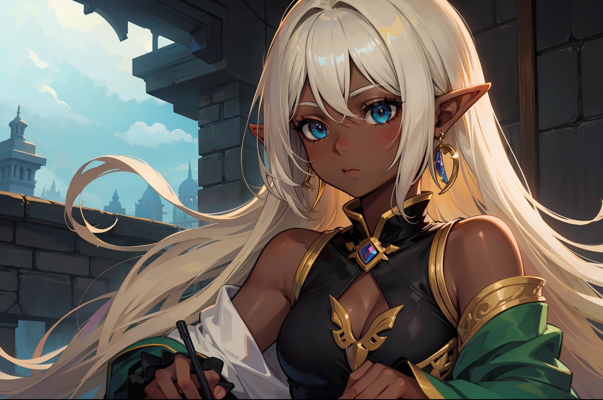 fantasy, elf, girl, dark skin, earrings,