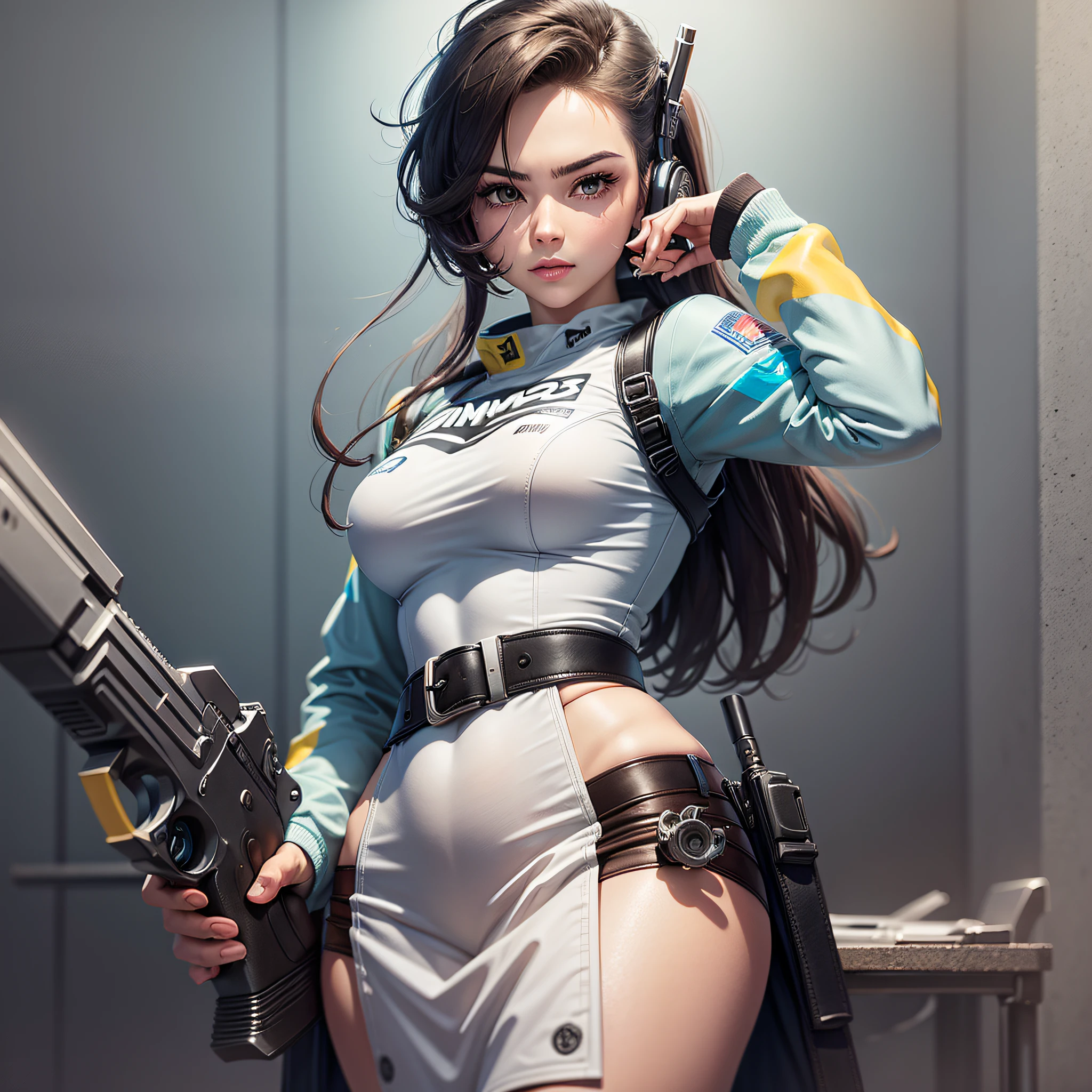a drawing of a person with a gun and a helmet, pinup of tracer from overwatch, from overwatch, overwatch fanart, tracer, tracer game character, tracer in a skintight dress, expressing joy. by krenz cushart, tracer overwatch, overwatch character concept art, tracer from overwatch, overwatch tracer character, overwatch tracer --auto