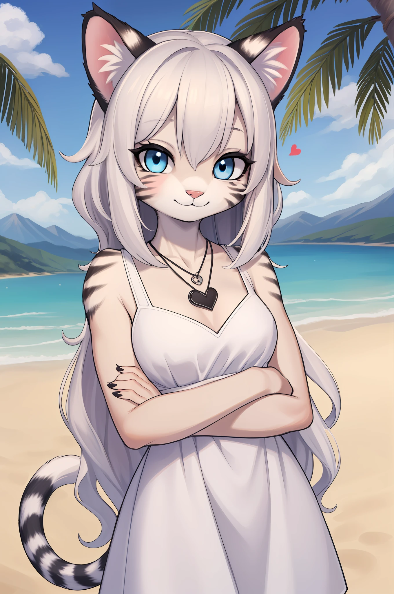 (hi res), ((masterpiece)) , ((best quality)), illustration, furry,
bunny, animal ears, bodyfur, 1woman, POV, upper body, 1girl, solo, black hair, *//*, blue eye, *//*, looking at viewer, smile, bunny girl, adult woman, beach and mountains, amazonian, toned body, choker, seductive pose,