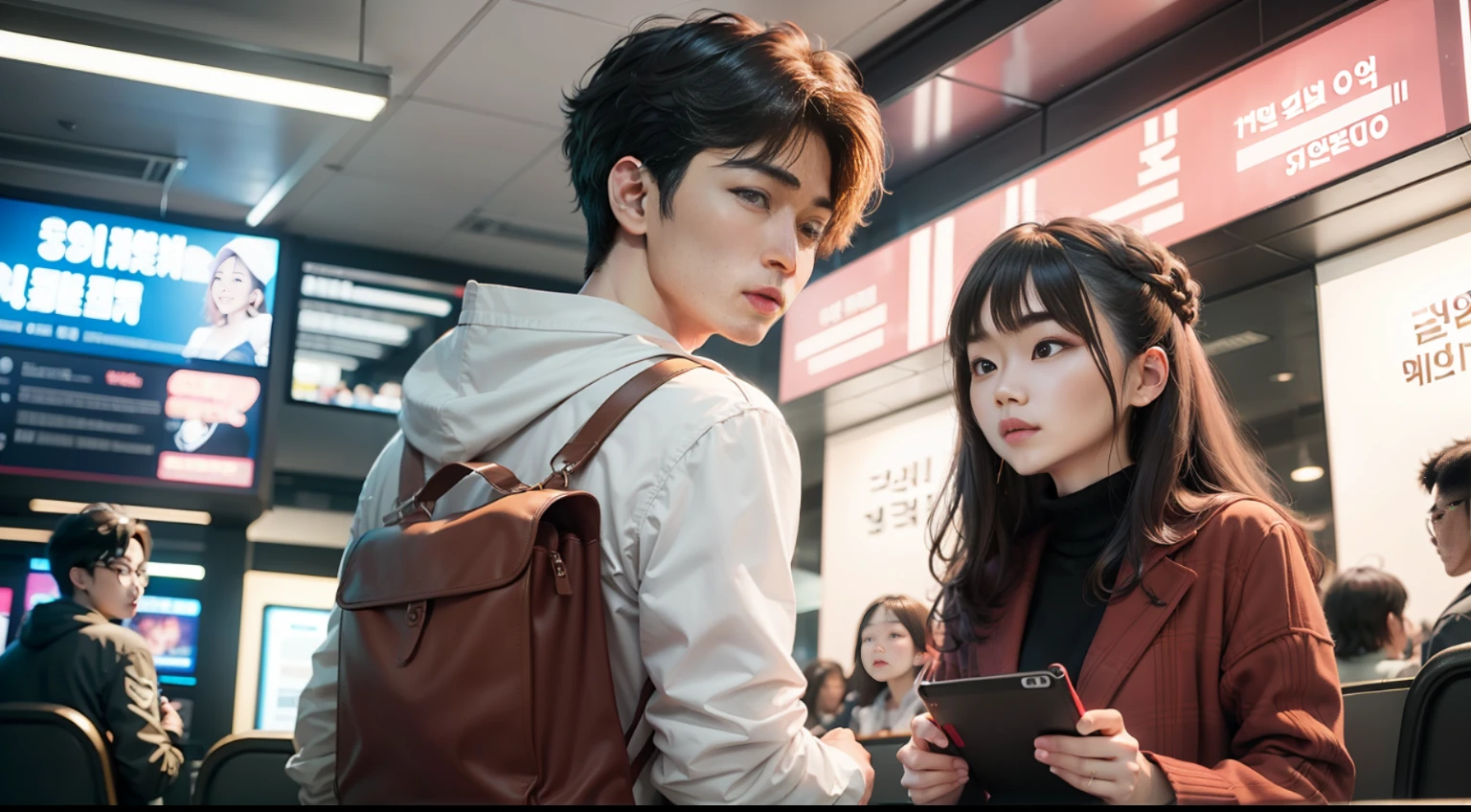 Korean couple buying movie tickets