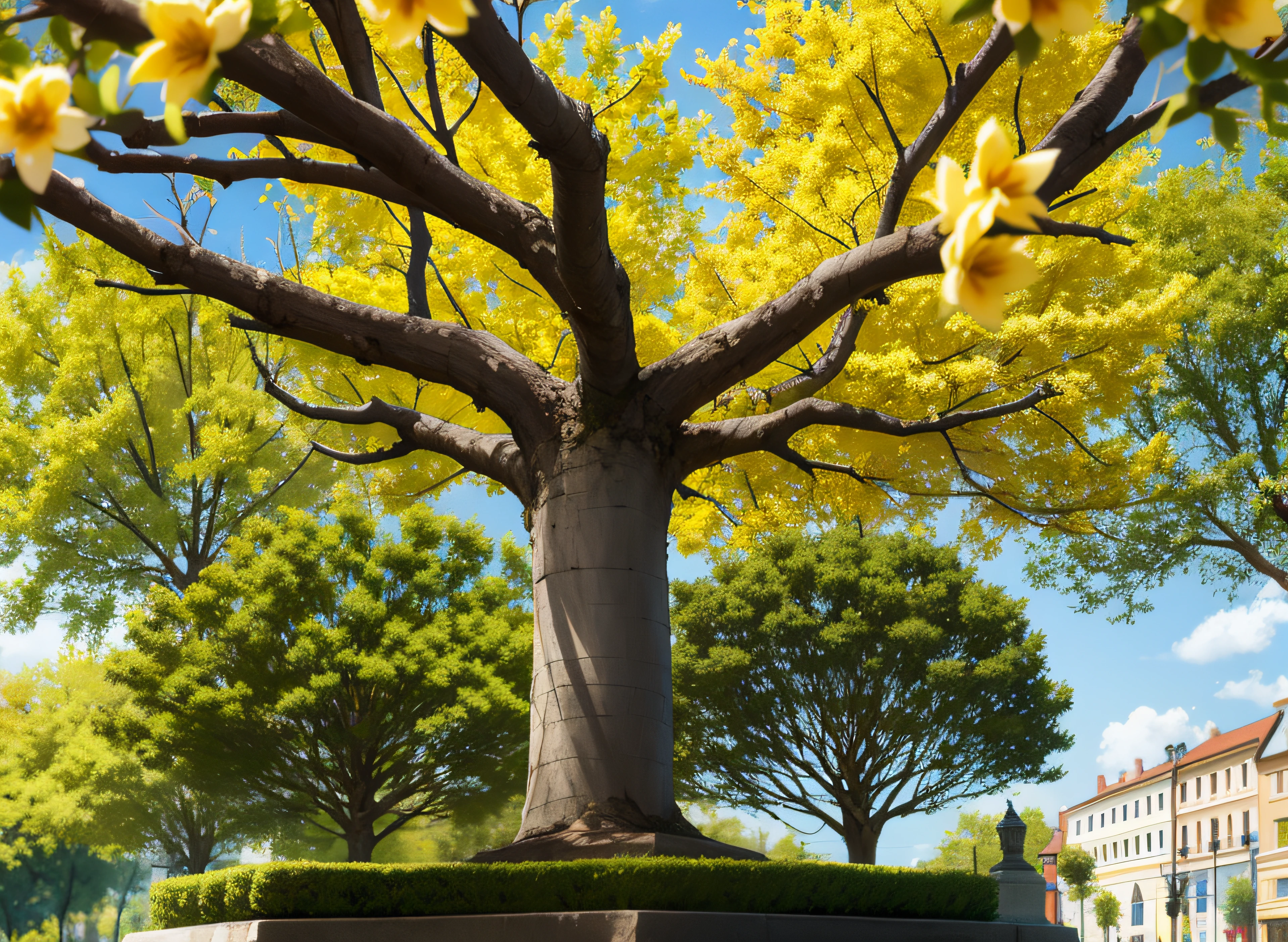 TREE IN YELLOW FLOWER IN THE SQUARE