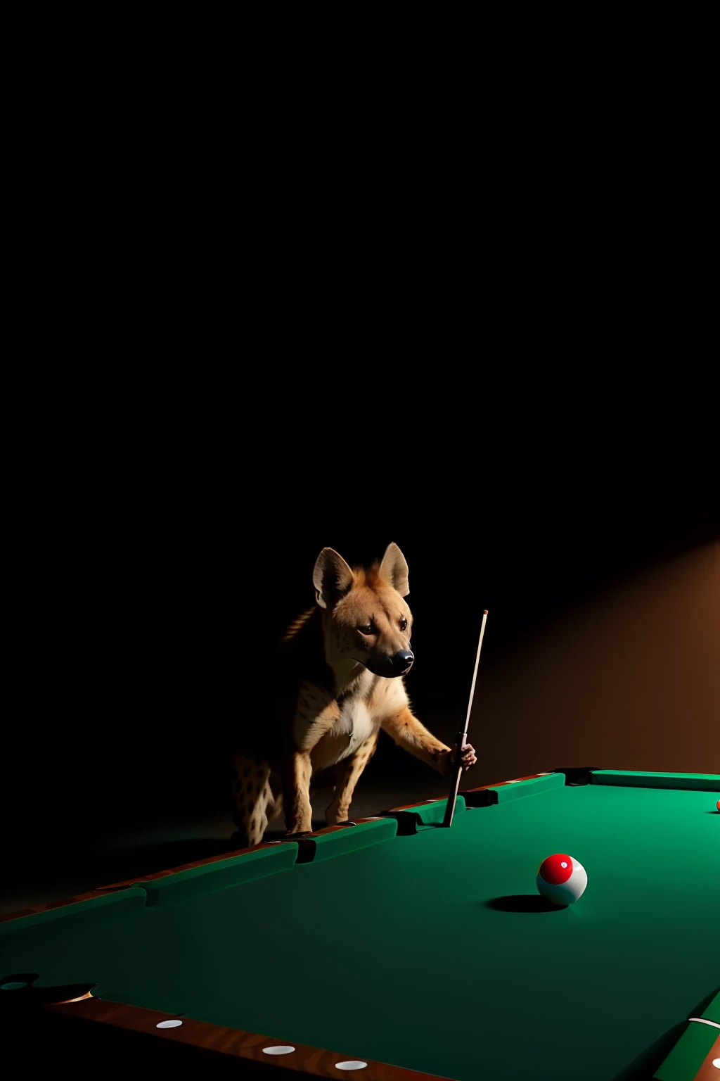 Orange hyena playing billiards