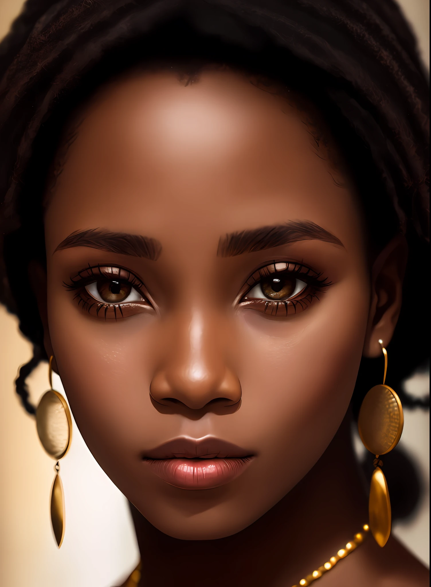 A portrait of an African woman, with piercing eyes, detailed face, high details, photography, dark studio, rim light, Nikon D850, 50mm, f/1.4
