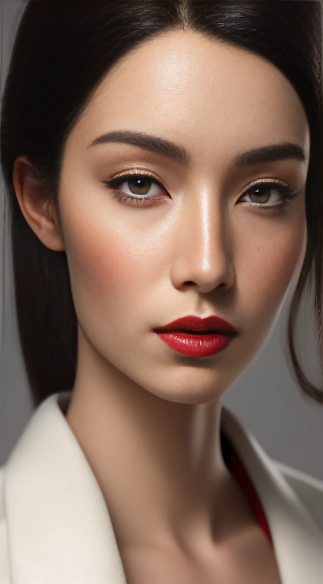 biting lip, (DDbitlip), (photorealistic:1.4), a very beautiful girl looking at viewer, red very thin upper lip, puffy eyes, straight black hair, high detailed eyes, pale white skin, Ultra 8k, RAW, Ultra high res, 80mm, long eyelash, innocent, face portrait, close up, professional lighting, very detailed pupils, very detailed skin, master peace, fine art photography