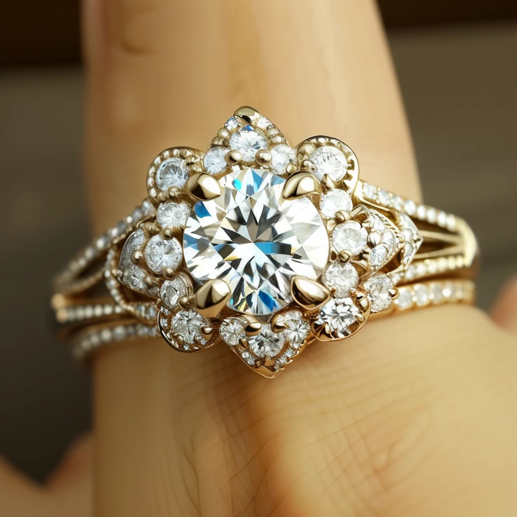 beautiful diamond ring with filigree on the thin band, insanely detailed, high detail, incredible detail