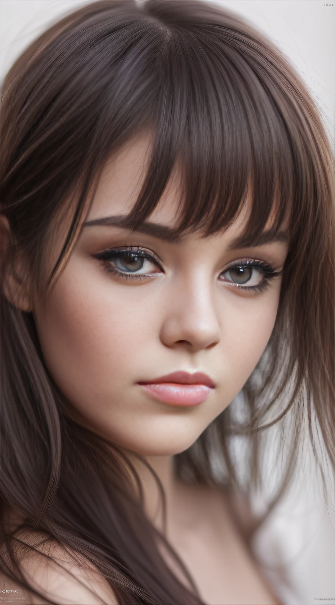 (photorealistic:1.4), a very beautiful girl looking at viewer, red very thin upper lip, biting lip, (DDbitlip), puffy eyes, straight black hair, high detailed eyes, pale white skin, Ultra 8k, RAW, Ultra high res, 80mm, long eyelash, innocent, face portrait, close up, professional lighting, very detailed pupils, very detailed skin, master peace, fine art photography
