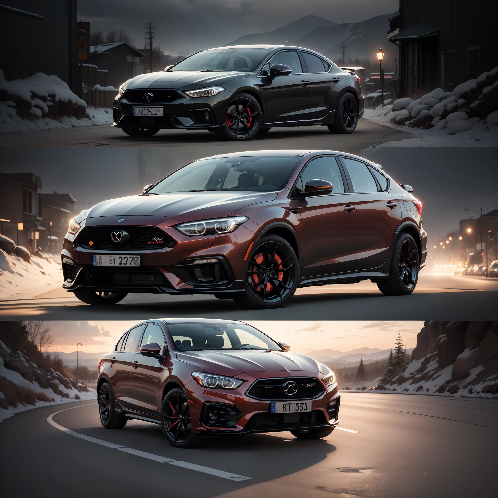Pick up, red neon details, black car, ray tracing, 8k.