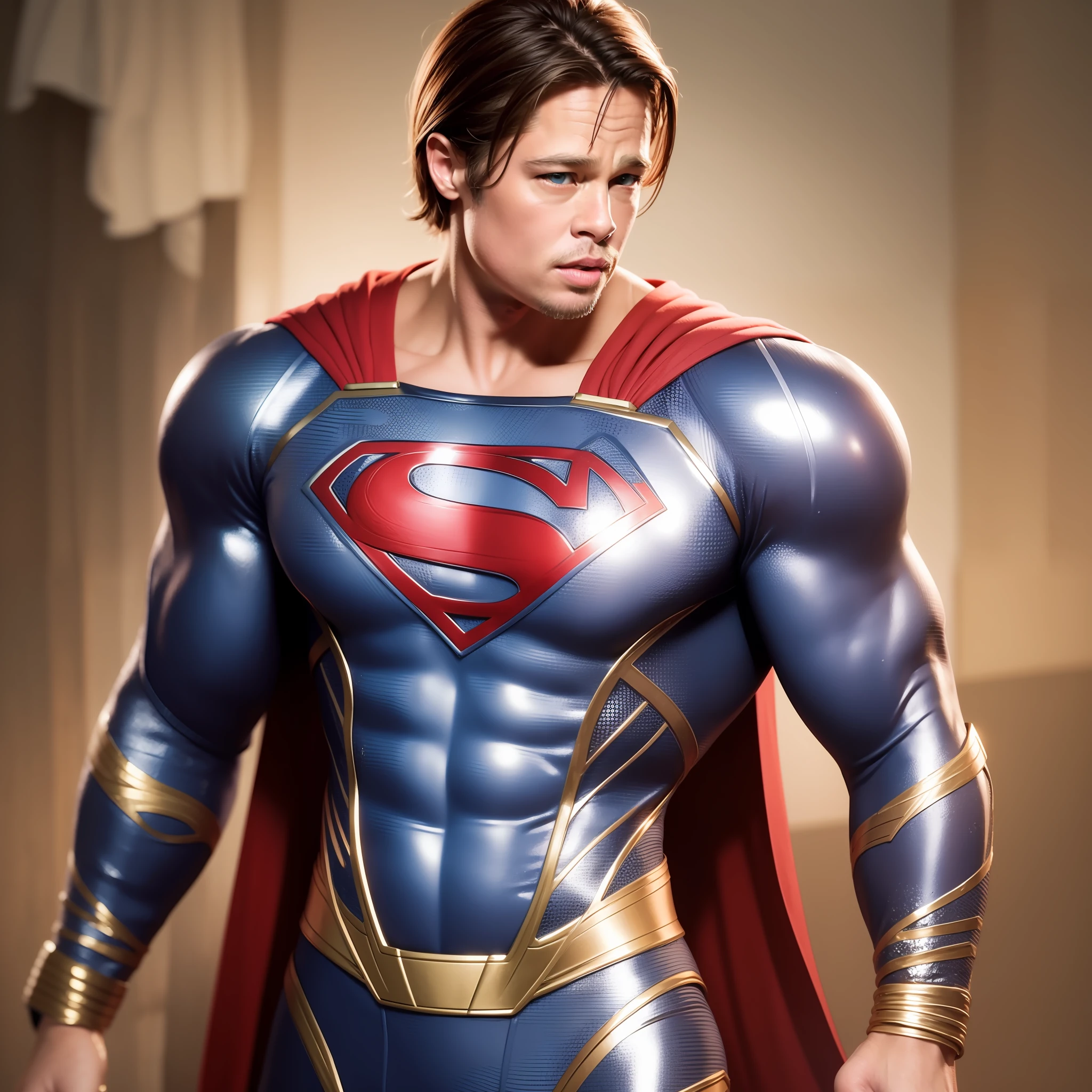 Brad Pitt dressed as Superman. Very detailed. Digital painting, ArtStation, concept art, soft focus, sharp, illustration