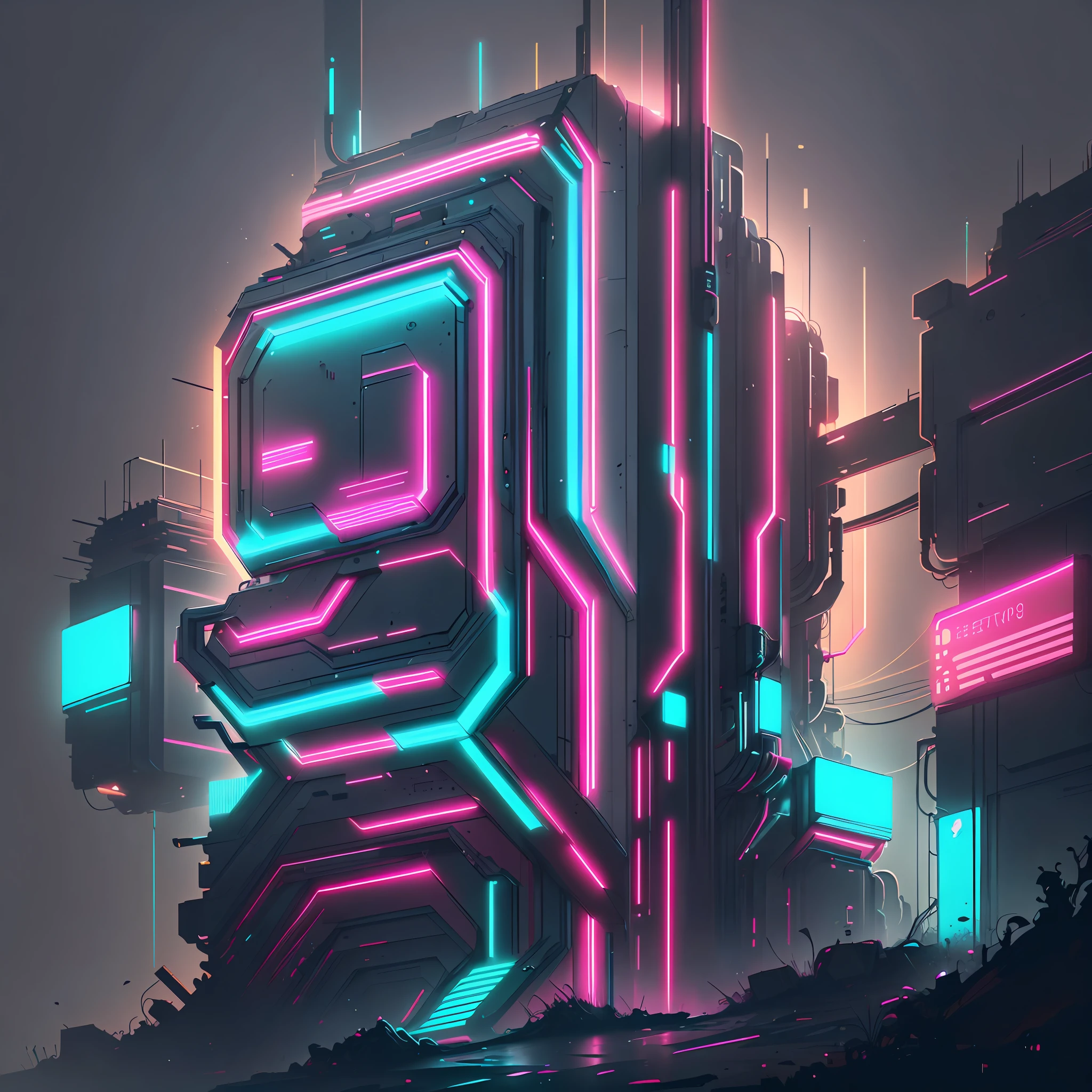 CyberPunkAI neon with softshader productions text.