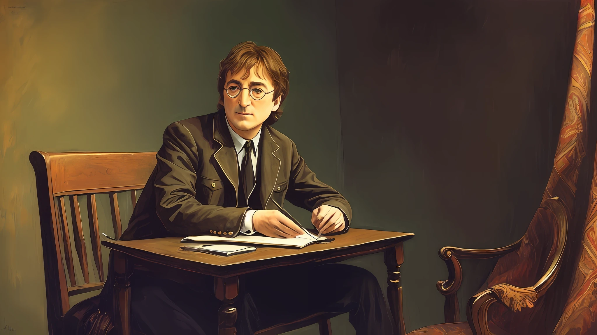 John Lennon seated Rembrandt Lighting  - --auto --s2
