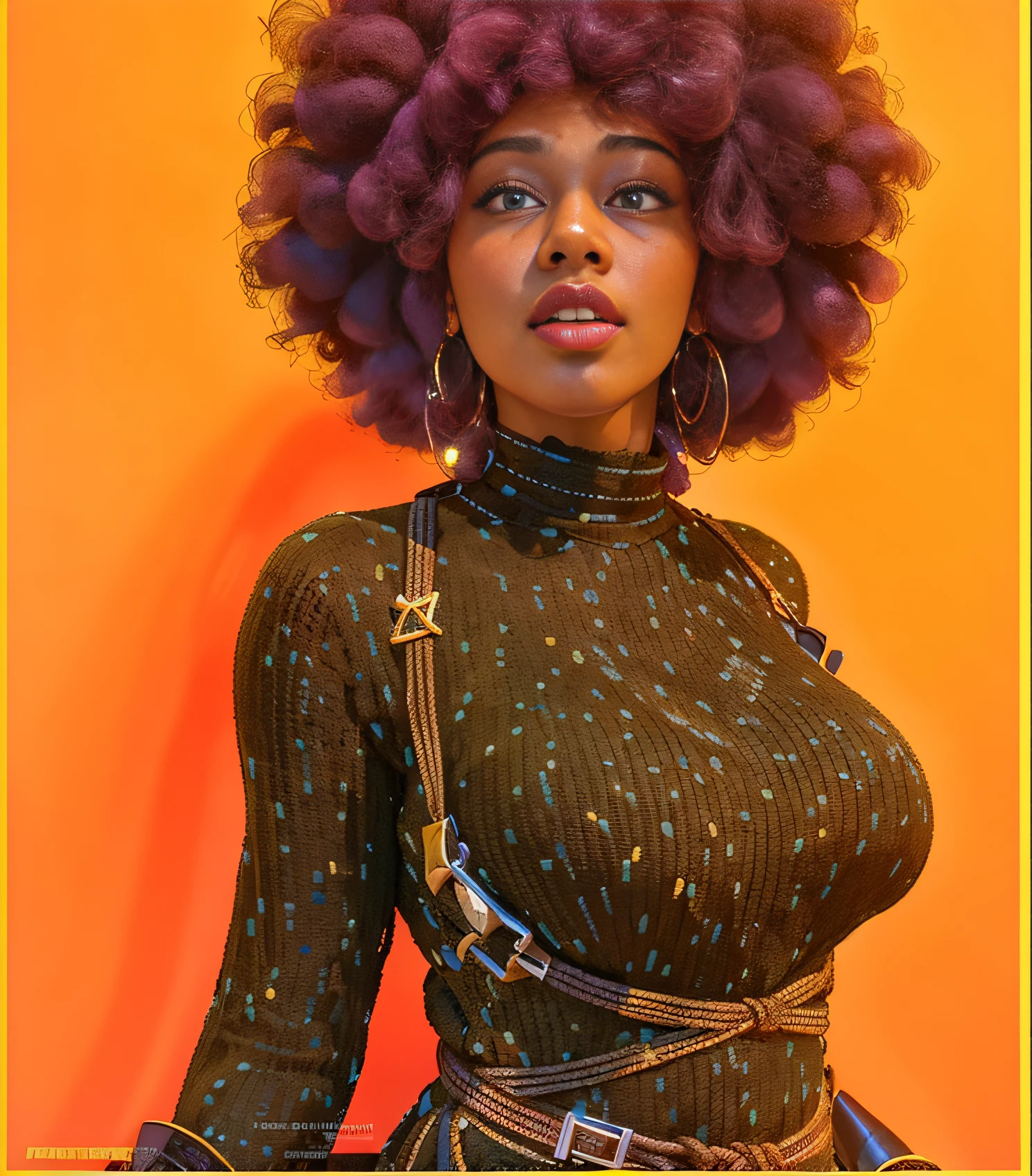 there is a woman with a large afro posing for a picture, with afro, afro, giant afro!, pretty samurai with afro, the smooth black lioness, afro futuristic, black girl, big afro, long afro hair, black woman, african domme mistress, black skin!!!, young black woman, beautiful city black woman only, black young woman, afro hair