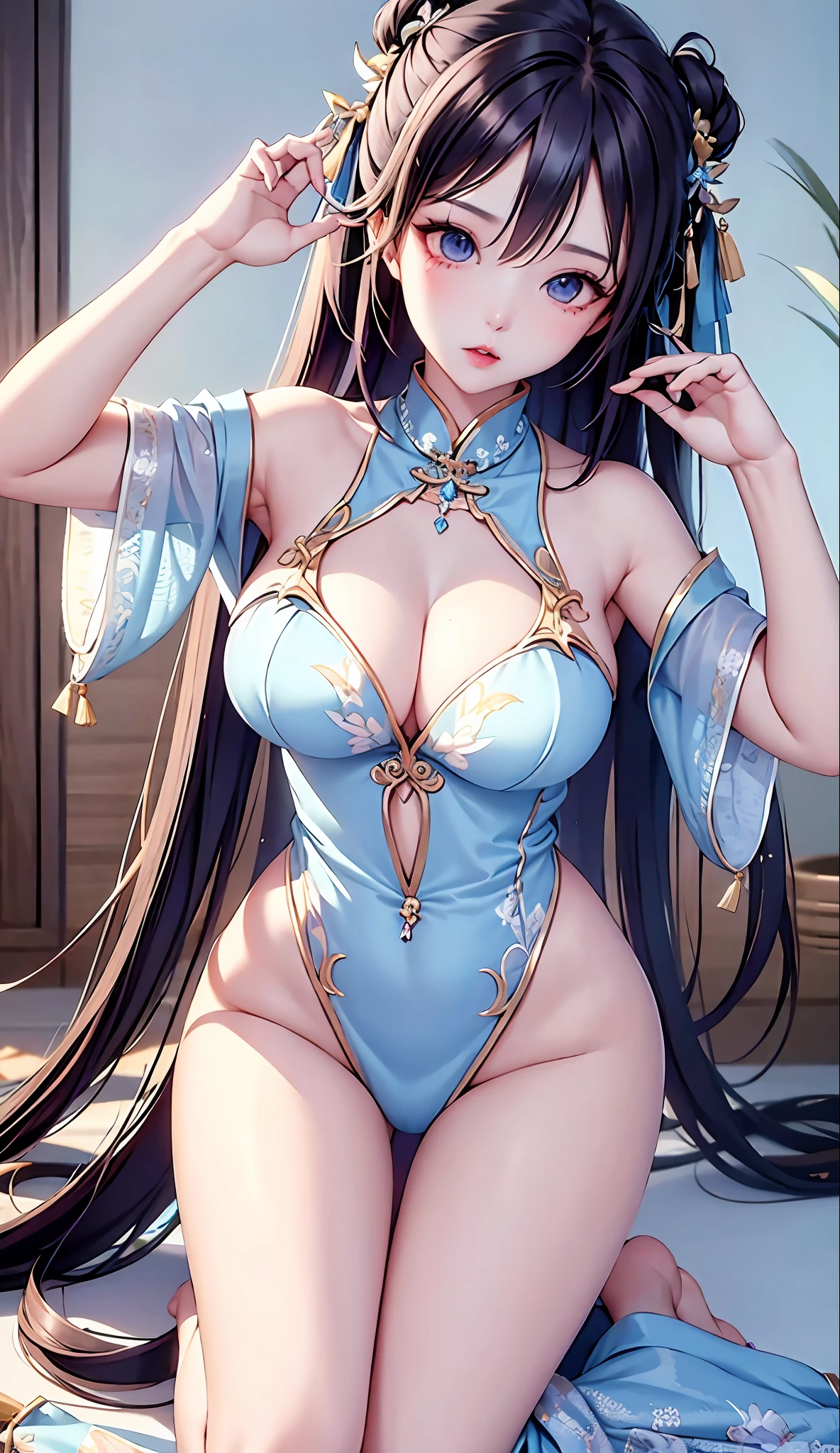 A majestic figure, anime girl, sexy body, Tokizaki madzo, Japanese girl, sexy lingerie, 8K high quality art. Sexy poses, sexy styling, big breasts