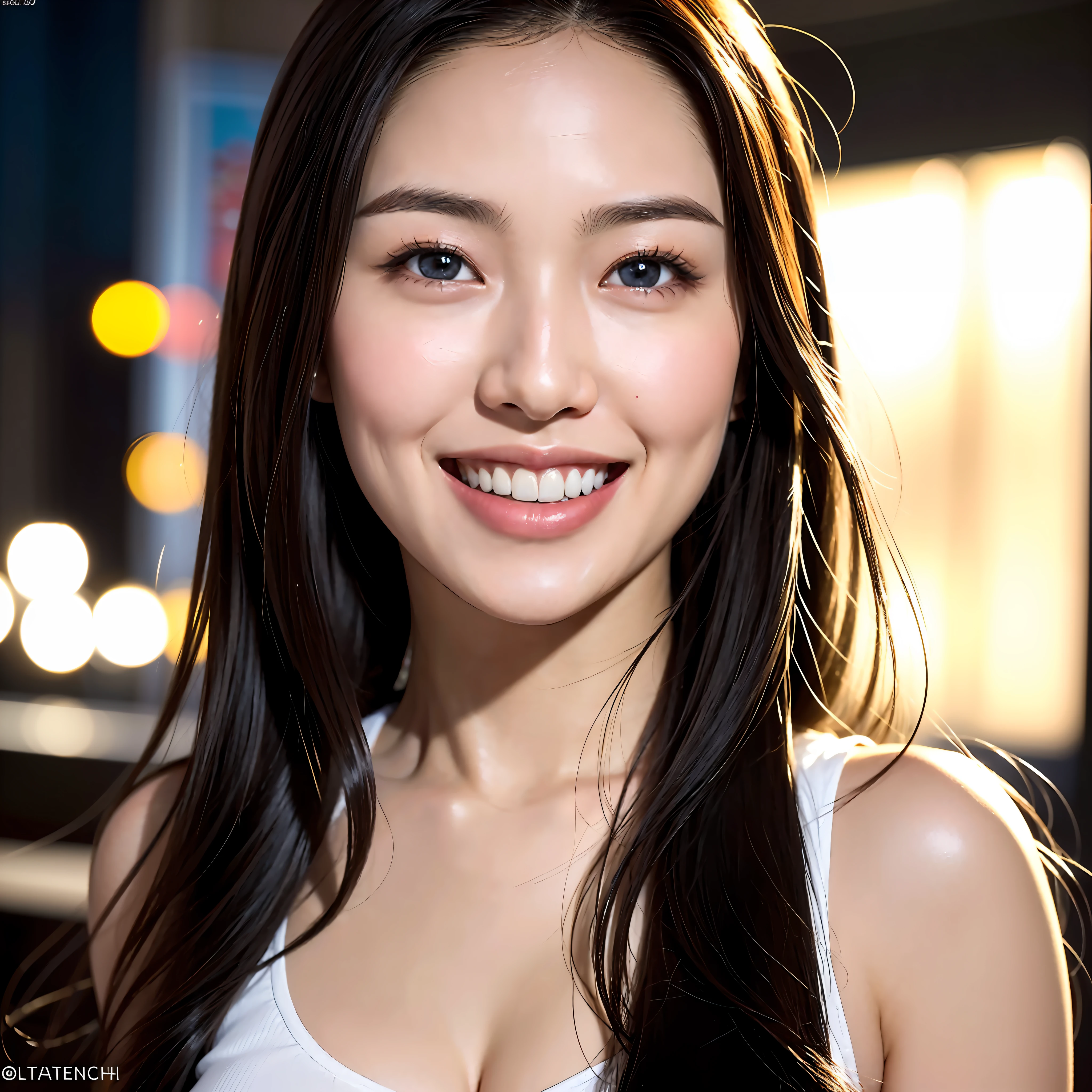 SEXY woman in her 20s, wearing tooth, (masterpiece, top quality: 1.2), ultra high resolution, (photorealistic: 1.4), detailed skin, cinematic lighting, friendly, intelligent, conversational attractive, happy, kind, energetic, cheerful, creative, contagious smile with glowing eyes