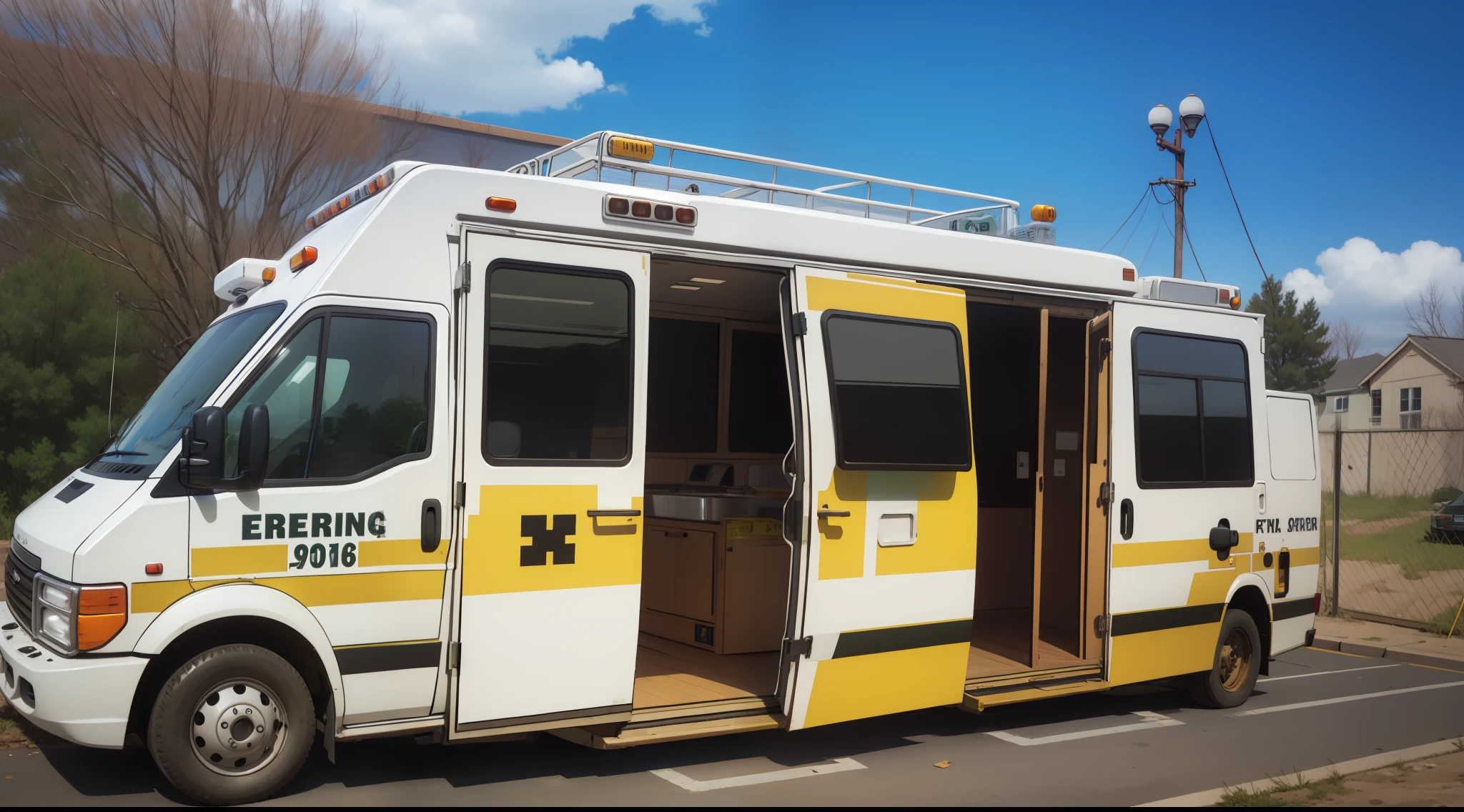 Ambulance in vacant lot