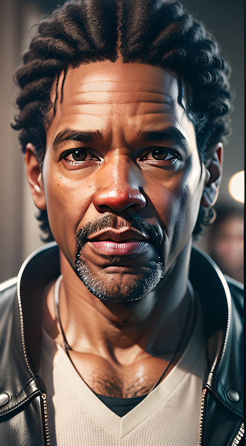 Denzel Washington, in animated format, portrait, 3d, lora style, realistic, dark background.