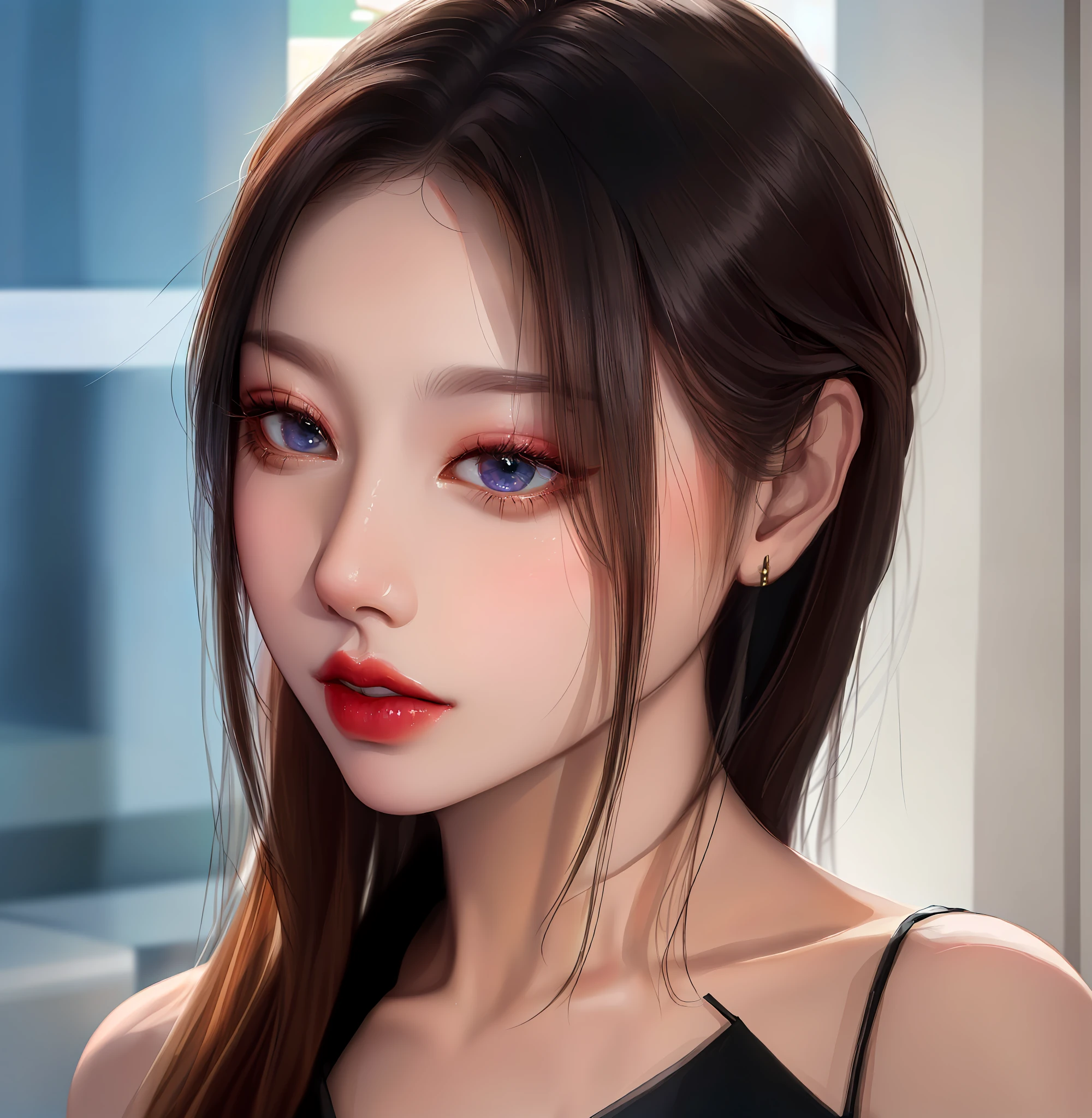 a close up of a woman with a red lipstick and a black dress, portrait of female korean idol, beautiful south korean woman, soft portrait shot 8 k, korean girl, gorgeous young korean woman, young adorable korean face, detailed face of a asian girl, beautiful young korean woman, inspired by Yanjun Cheng, portrait of kpop idol, 8k portrait render