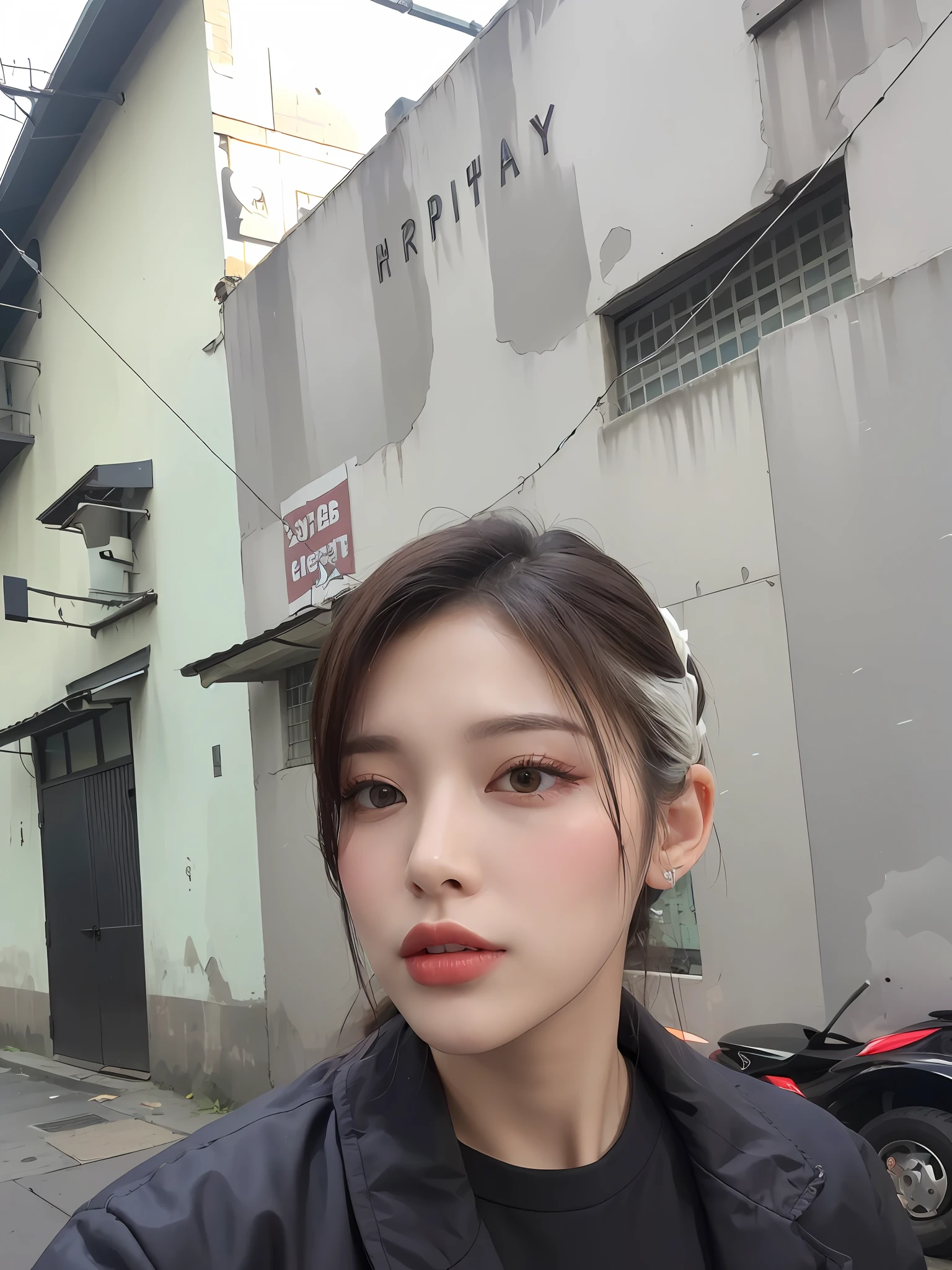 ((Midnight, Best quality, 8k, Masterpiece :1.3)), Whole body, Long legs, Sharp focus :1.2, A pretty woman with perfect figure :1.4, Slender abs :1.1, ((Dark brown hair, Big breasts :1.2)), (White tight tshirt, Jean bib, Standing:1.2), ((Night city view, Rooftop:1.3)), Highly detailed face and skin texture, Detailed eyes, Double eyelid