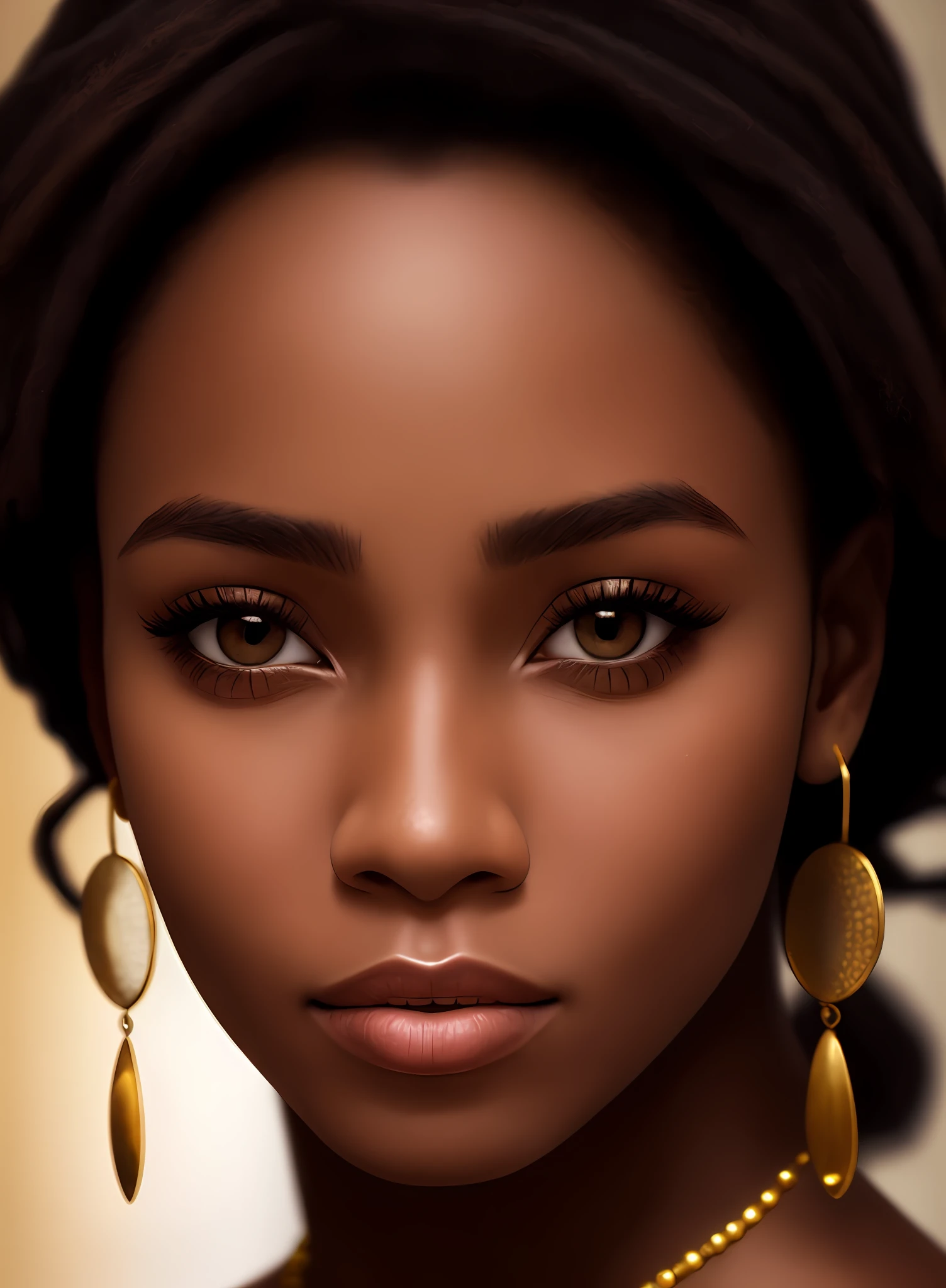 A closeup of a woman with a necklace and rings, turban in her hair, highly detailed realistic face, beautiful realistic face, brown skin. light makeup, realistic beautiful face, photorealistic beautiful face, detailed realistic face, hyperrealistic beautiful face, african features, highly detailed beautiful face, detailed beauty portrait, detailed beautiful face, detailed beautiful face, detailed beautiful face, detailed detailed beautiful face, detailed and realistic face, detailed beautfiul face