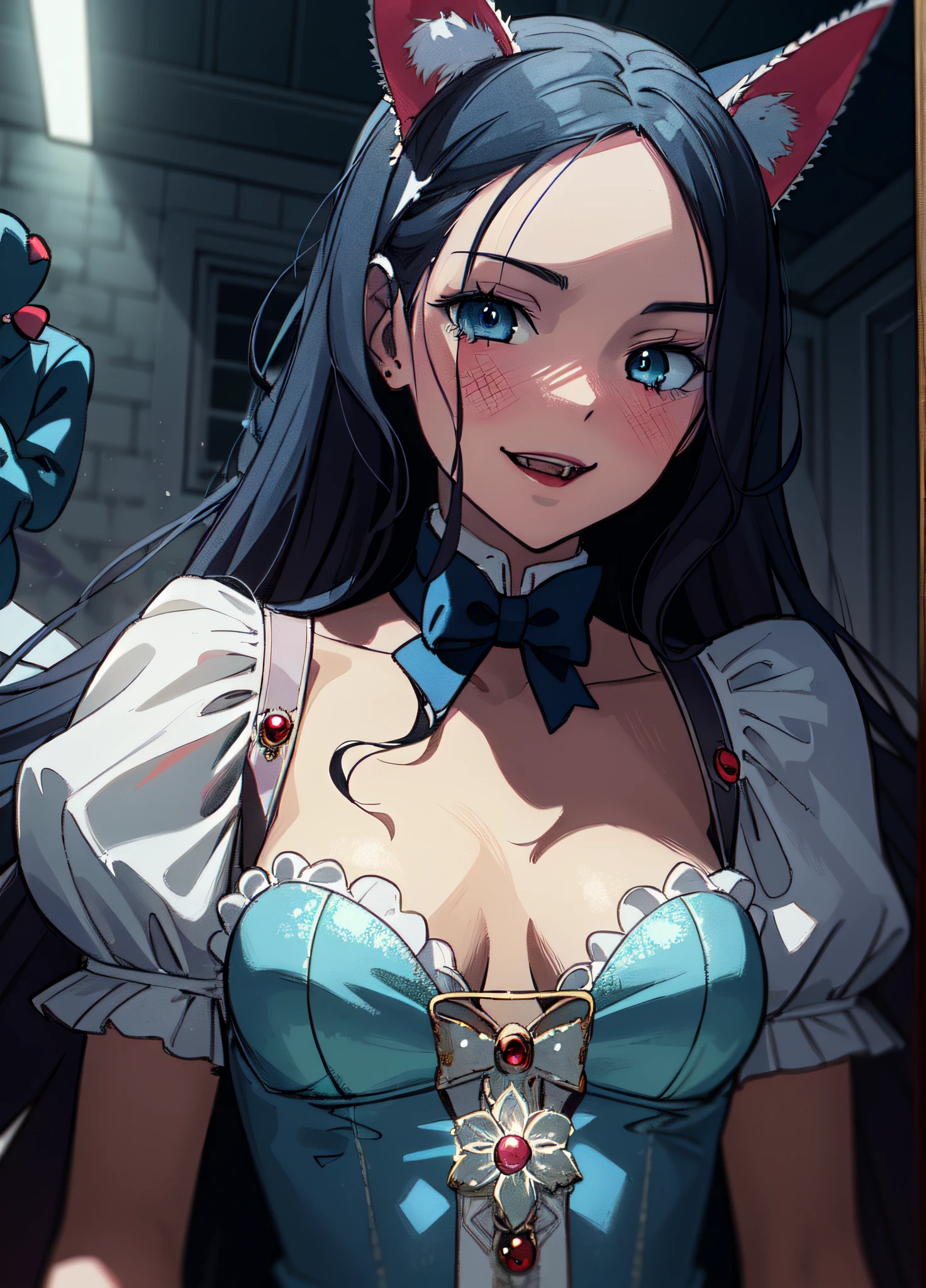 Anime Artwork,Anime Style, Alice in Cyberpunk Wonderland,Cute Face, Smile, Alice in Wonderland, Alice, Alice in Wonderland, Portrait of Alice in Wonderland, Fantasy Horror Art, Detailed 4K Horror Art, Like Alice in Wonderland, Alice in Wonderland, The Blue-Eyed Cheshire Cat, Horror Fantasy Art, Alice Goes Down the Rabbit Hole