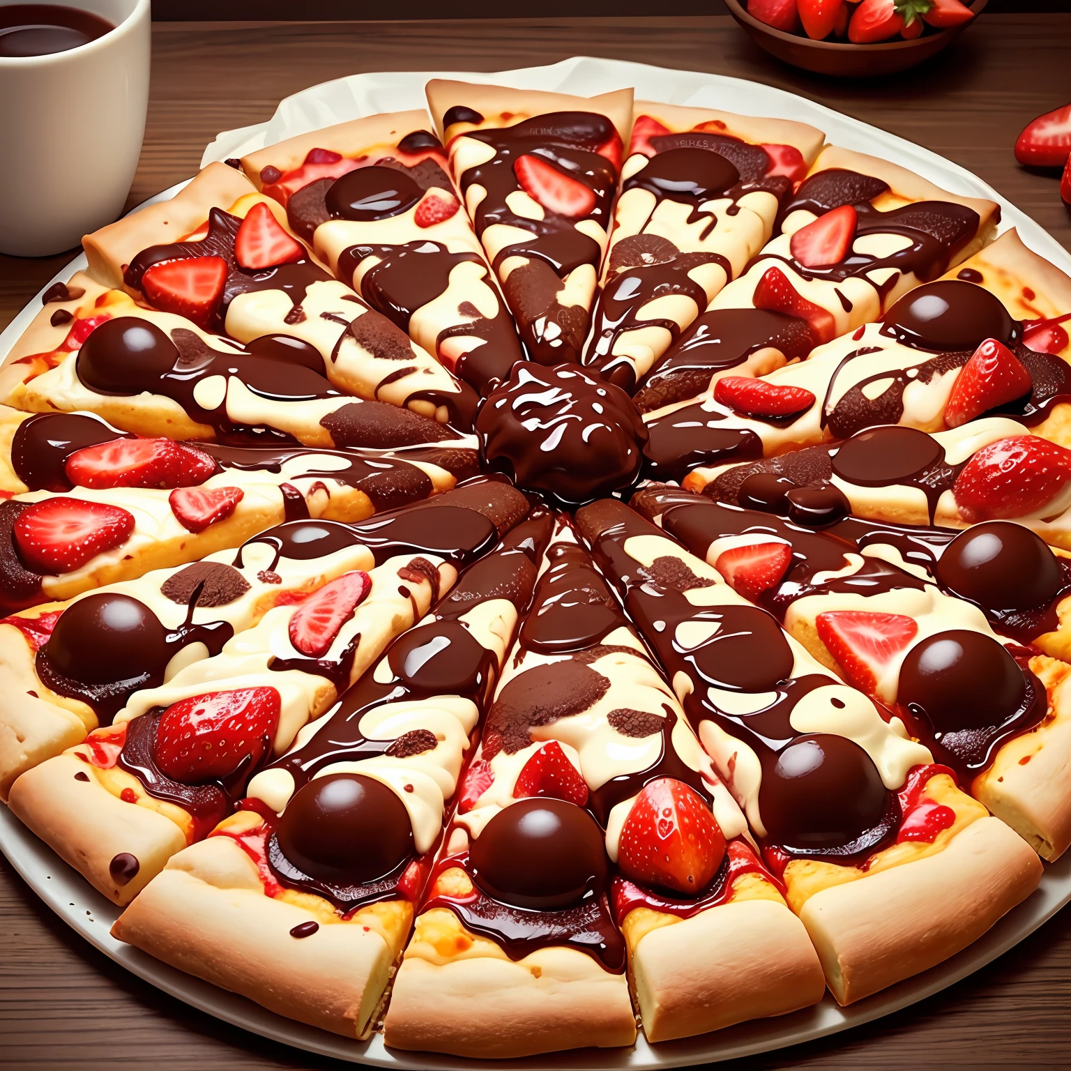 Chocolate pizza with soculent and delicious strawberry --auto