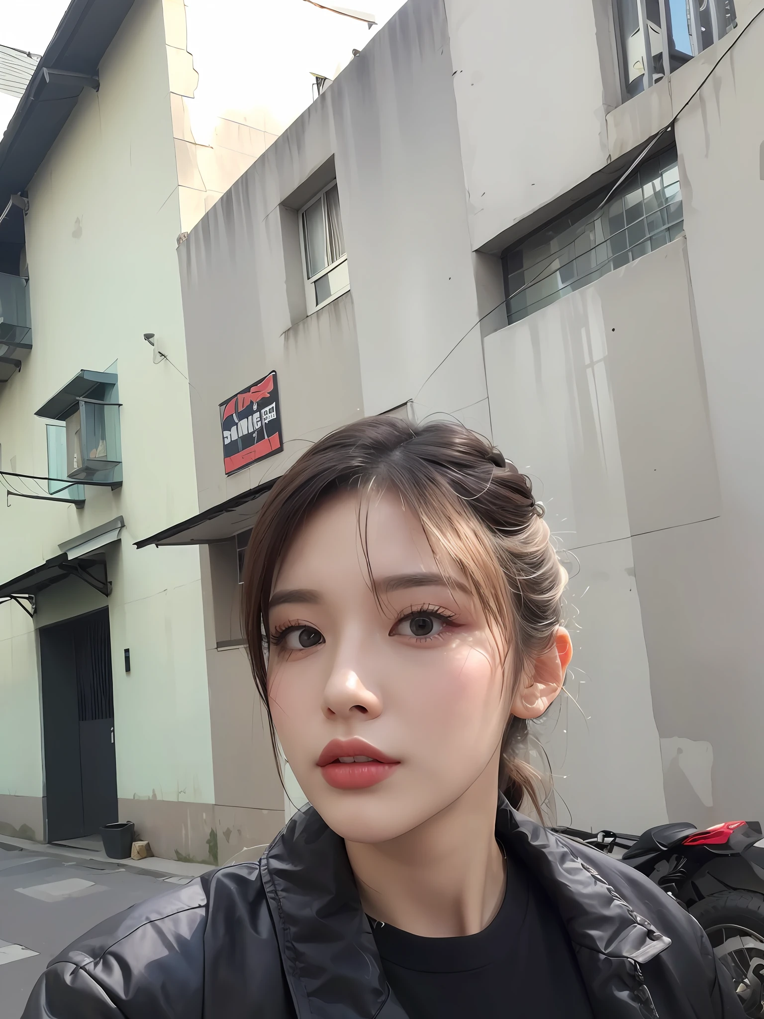 ((Midnight, Best quality, 8k, Masterpiece :1.3)), Whole body, Long legs, Sharp focus :1.2, A pretty woman with perfect figure :1.4, Slender abs :1.1, ((Dark brown hair, Big breasts :1.2)), (White tight tshirt, Jean bib, Standing:1.2), ((Night city view, Rooftop:1.3)), Highly detailed face and skin texture, Detailed eyes, Double eyelid