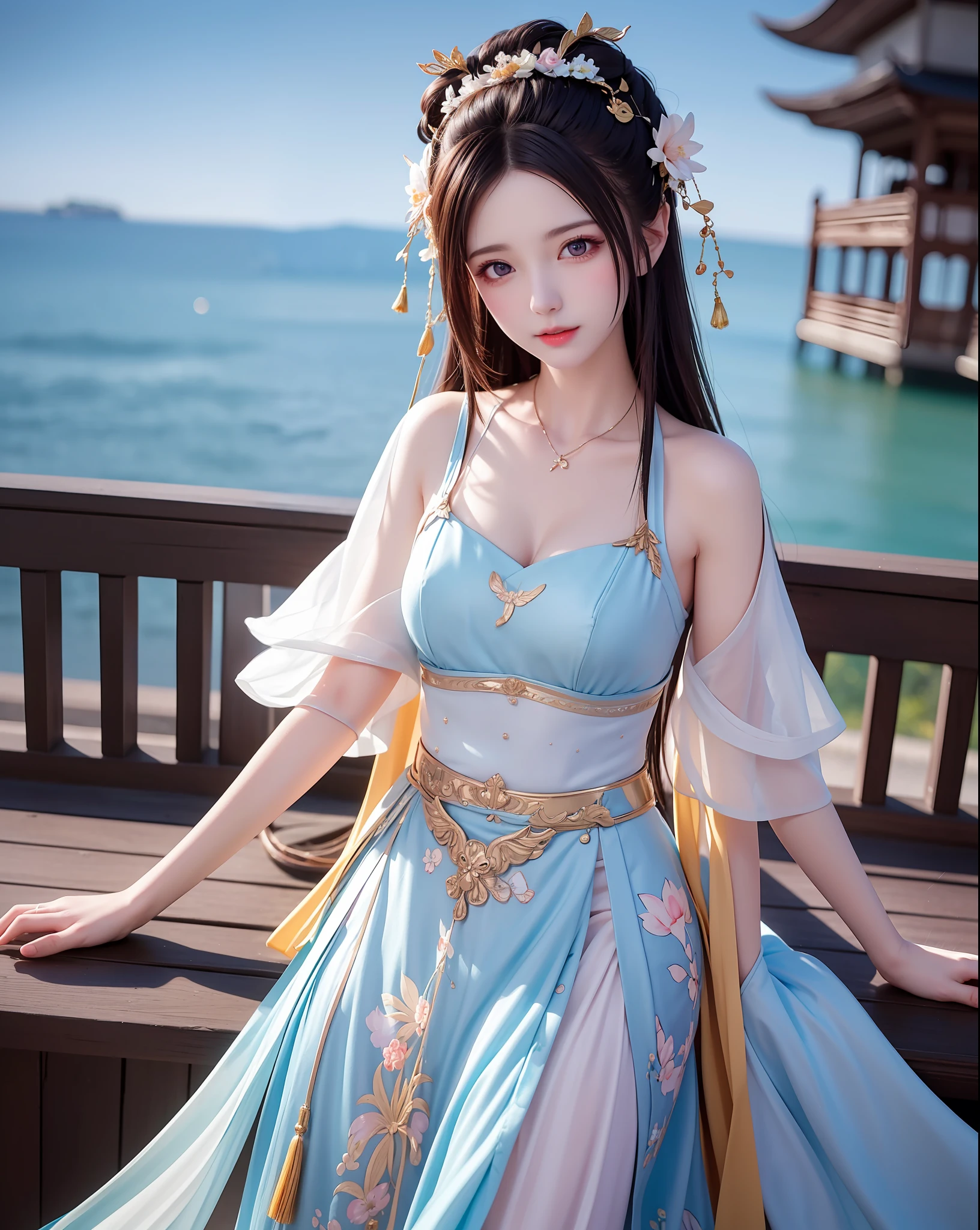 (8k, RAW photo:1.2), best quality, ultra high res,dramatic angle,(fluttered detailed color splashs), (illustration),(((1 girl))),(long hair),(rain:0.9), (头饰:1.4),少女身边有一座古宫,汉服,(重点),彩色水墨画,(泼彩),泼彩,(((colorful))),(素描:0.8) , Masterpiece, best quality, beautiful painted, highly detailed,(denoising:0.6),[splash ink],((ink refraction)), (beautiful detailed sky),moon,highly,detaild,(masterpiece, best quality, extremely detailed） CG unity 8k壁纸，杰作，最好的质量，超详细），（石蒜），