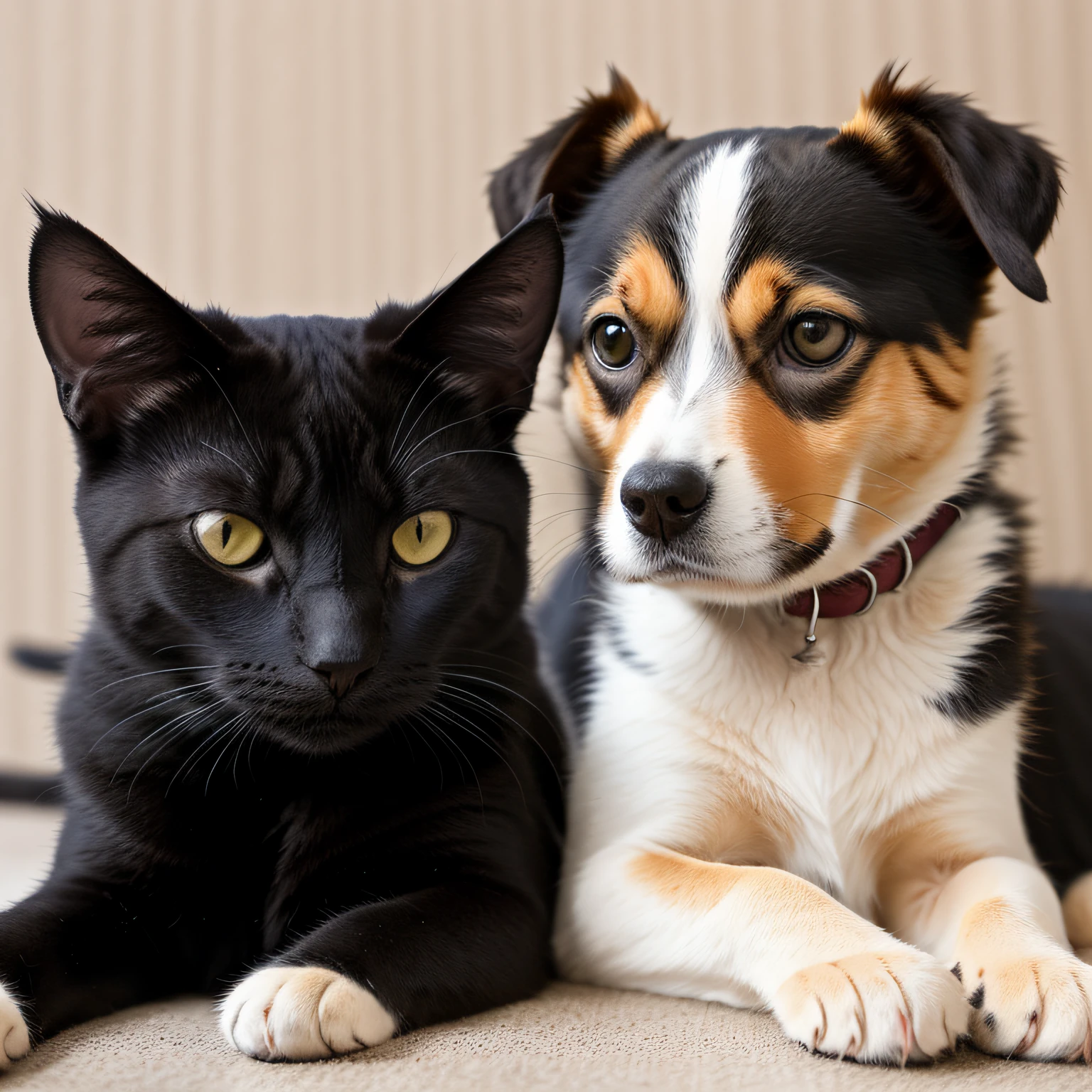 Create a comics-style image of a cat and dog