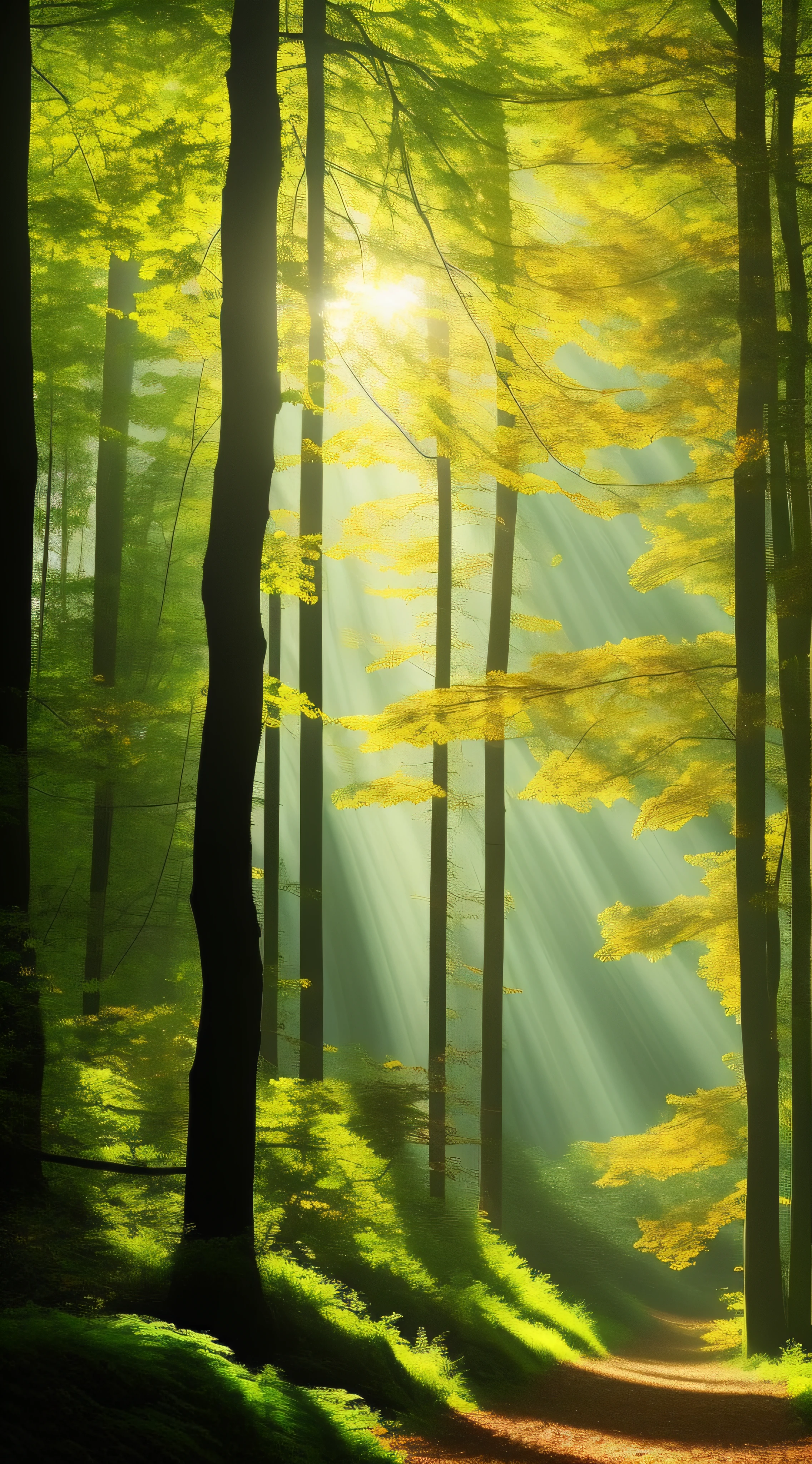 very beautiful forest with ray of light