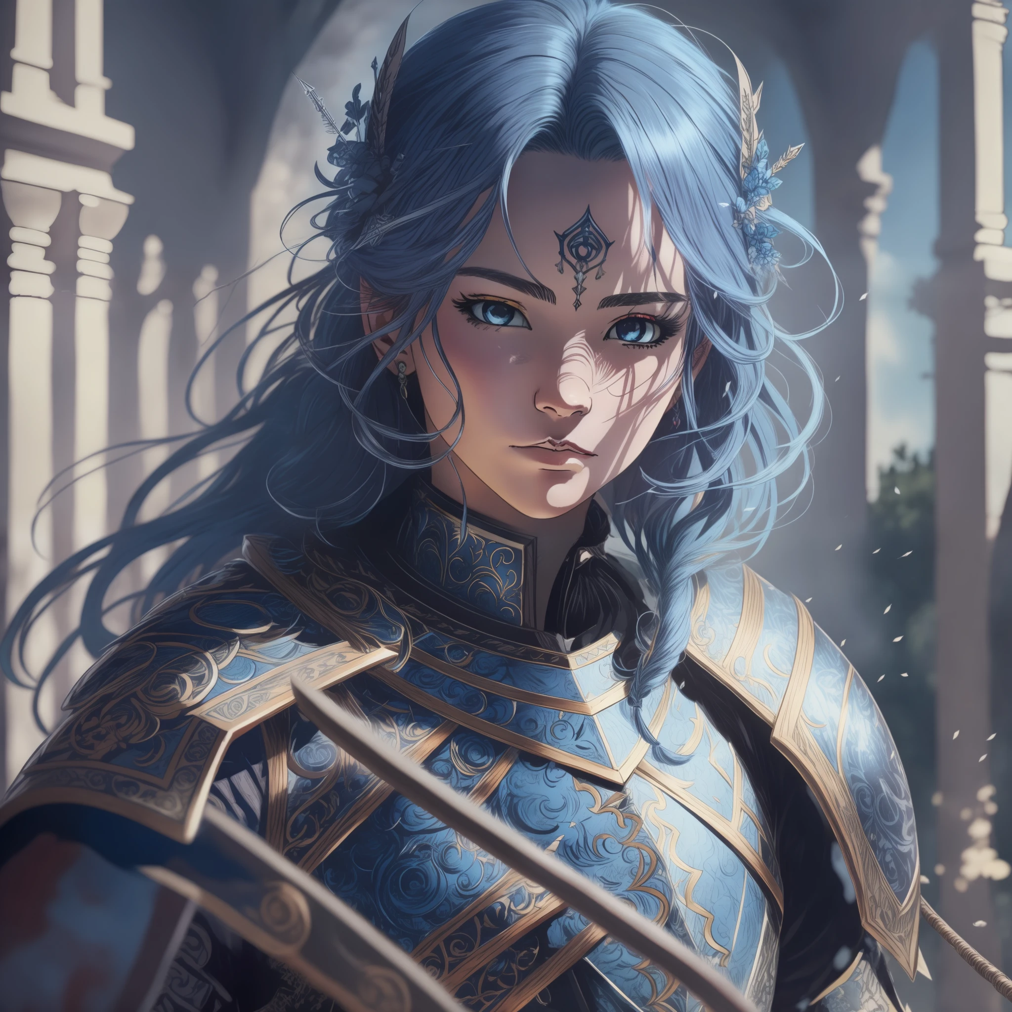 Griffith (Berserk) Medium hair, blue hair, bow, arrow, forest