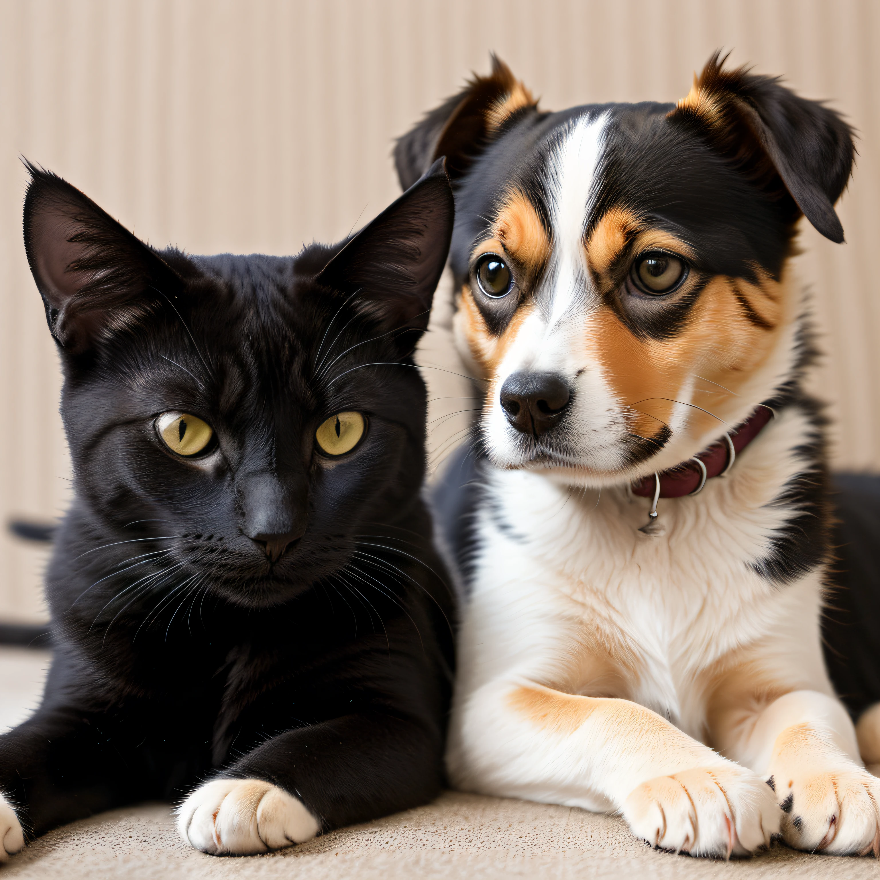 Create a comics-style image of a cat and dog