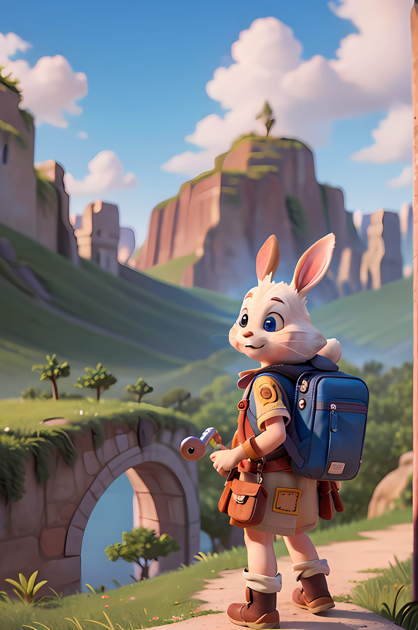 In a land of dreams, where wonders unfold,
There lived a little rabbit named Chamusca, traveler, adventurer and daring.
With a small backpack and a curious mind,
He embarked on a journey of a special kind.